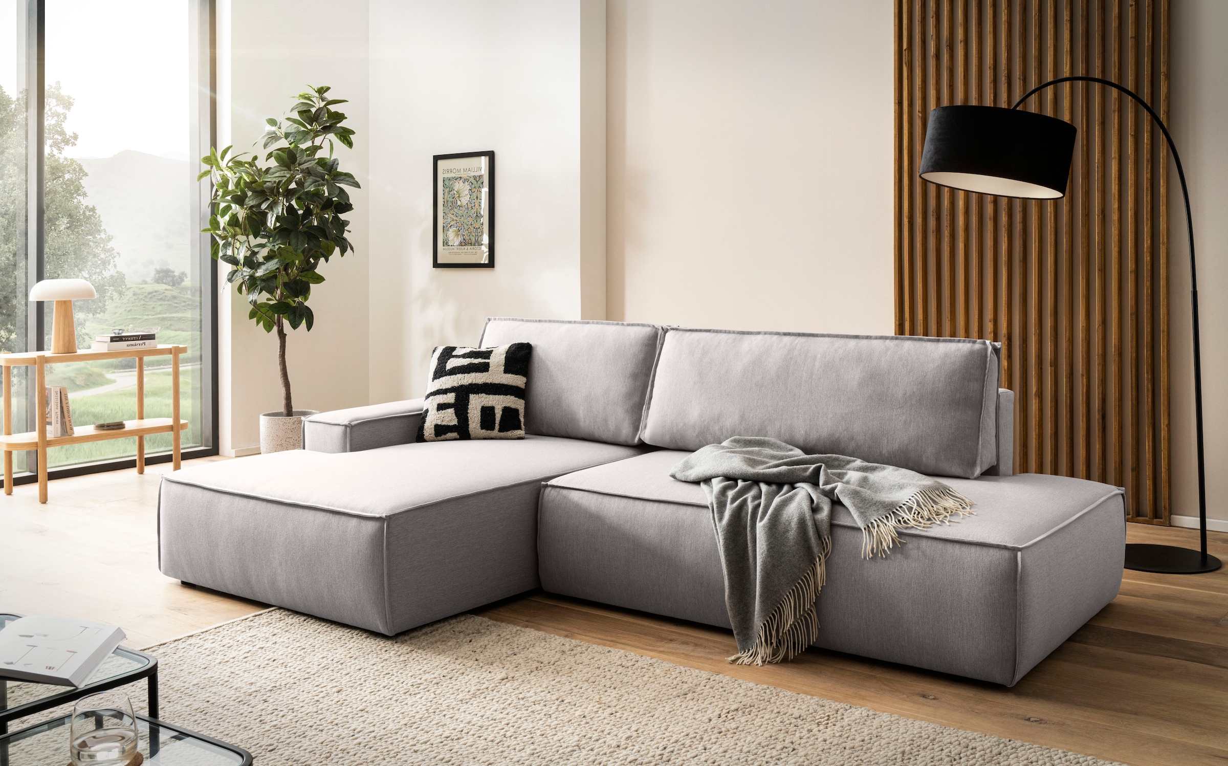Home affaire Ecksofa »SHERWOOD, Schlafsofa in L-Form offen (275cm), Cord, Leinenoptik«, Schlaffunktion und Bettkasten, Kedernaht, hoher Sitz- & Liegekomfort