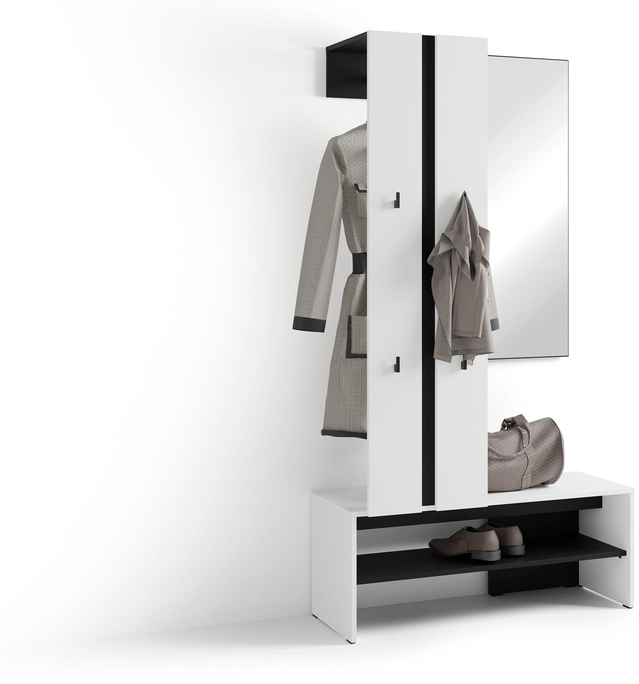 byLIVING Kompaktgarderobe »Dielen - Set Nante« 2 Stk. tlg. maximale Ordnung auf wenig Fläche mit Spiegel, Kleiderstange und Haken