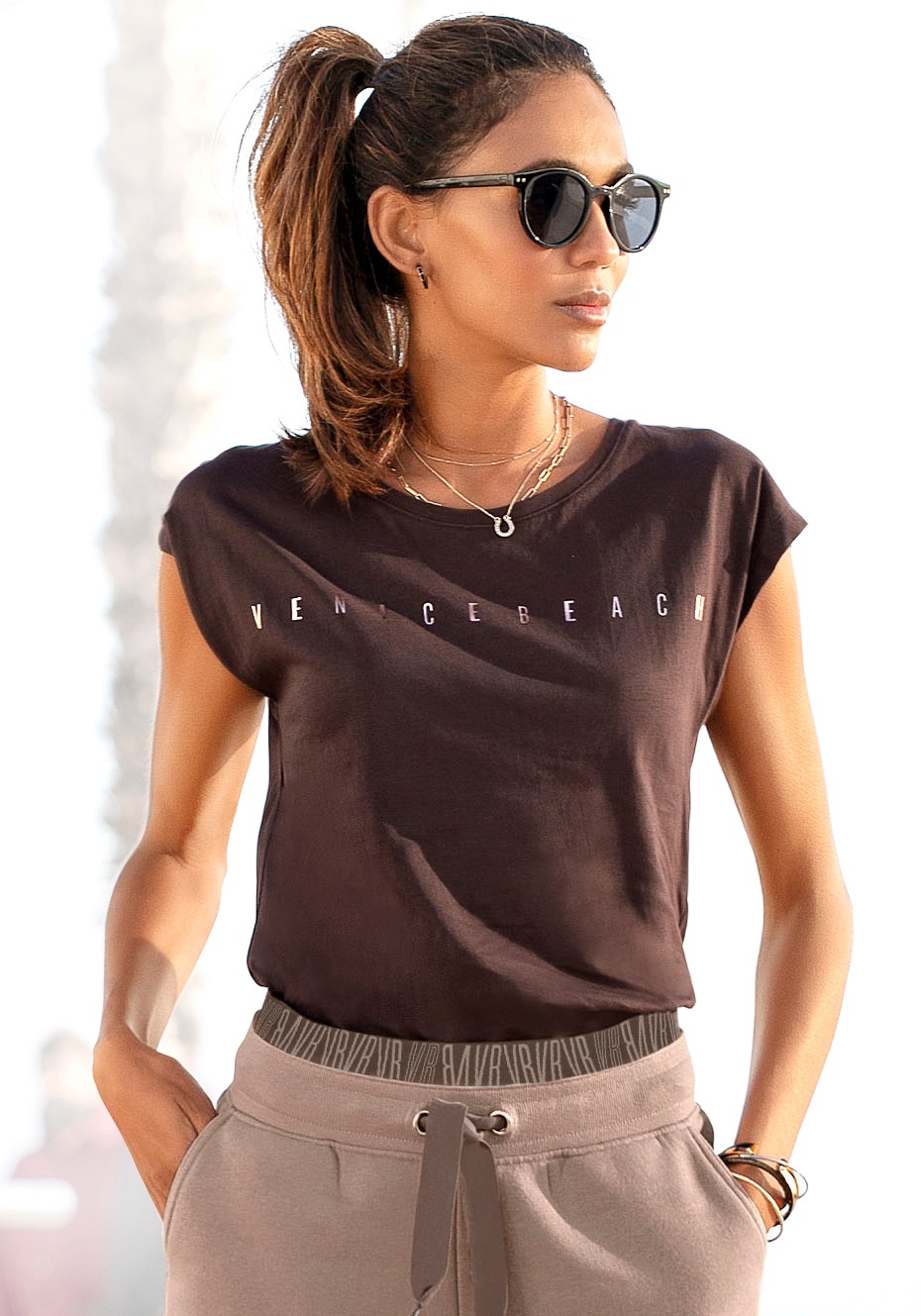 Venice Beach Kurzarmshirt, mit Logodruck