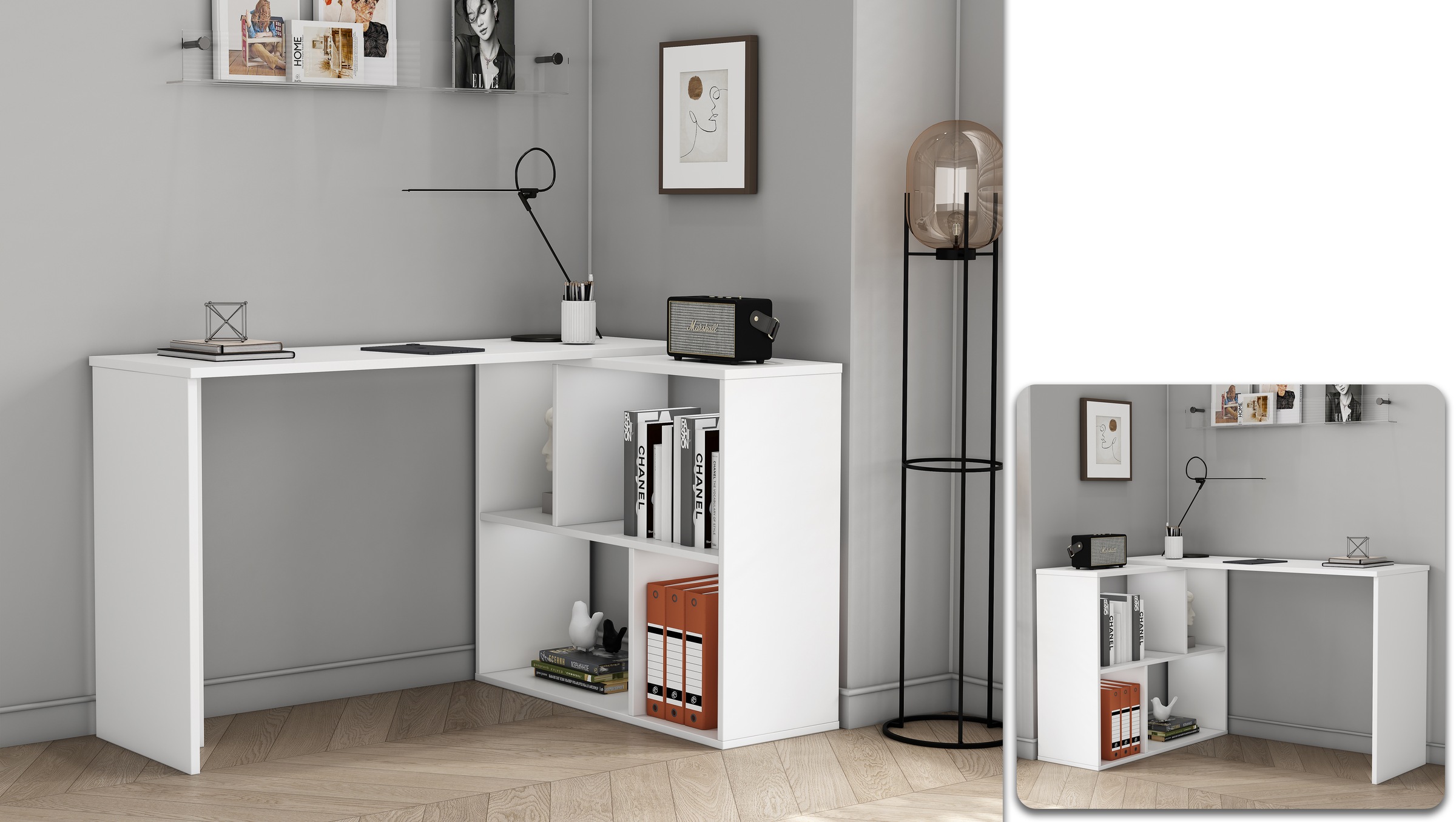 OTTO home Eckschreibtisch »Jaaron« mit vier offenen Fächern, modernes und elegantes Design