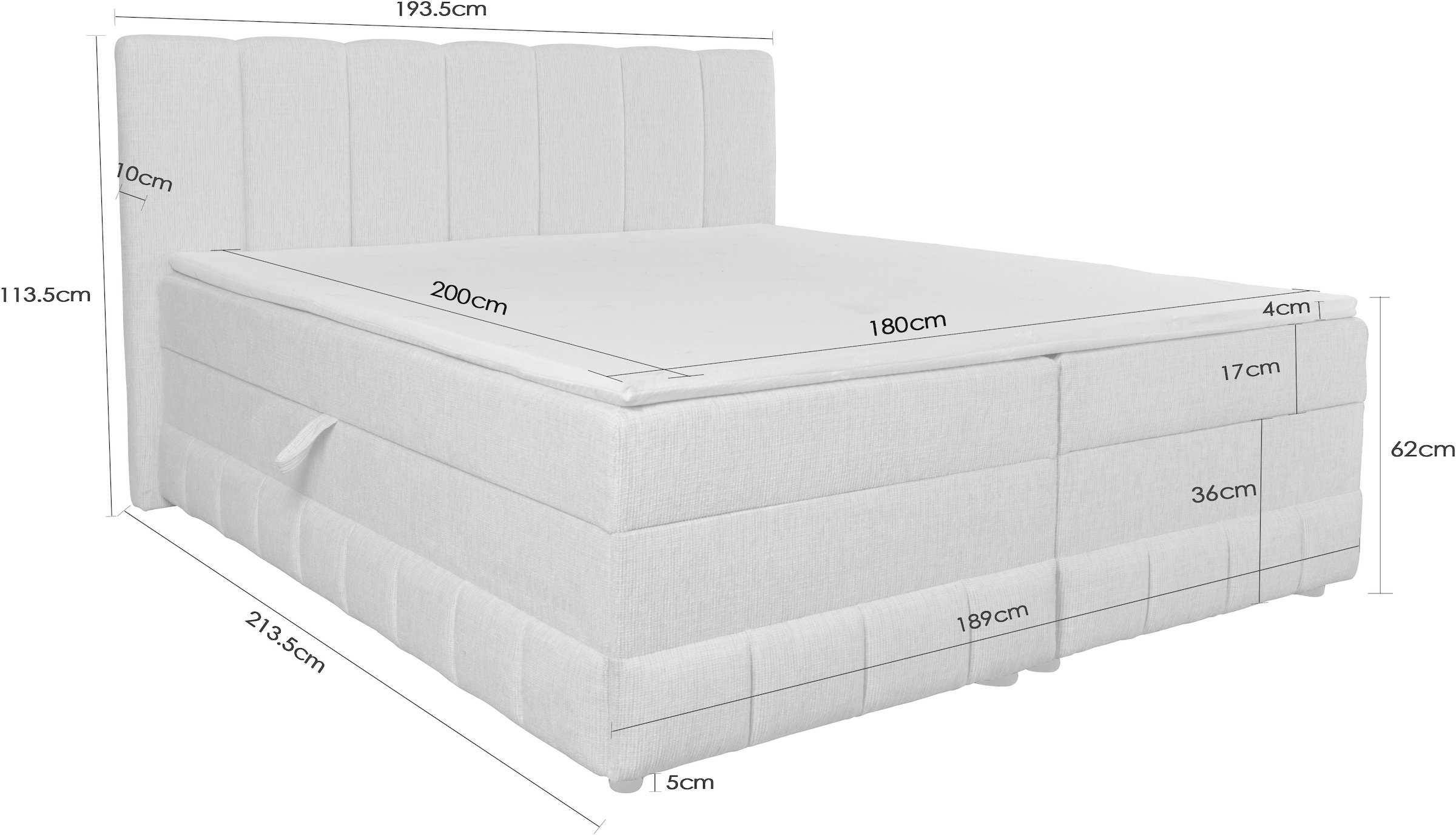 OTTO home Boxbett »Likely inkl. Bettkasten, Liegefläche 180x200 cm, in Boxspring-Optik« inkl. Topper, erhältlich in verschiedenen Farben