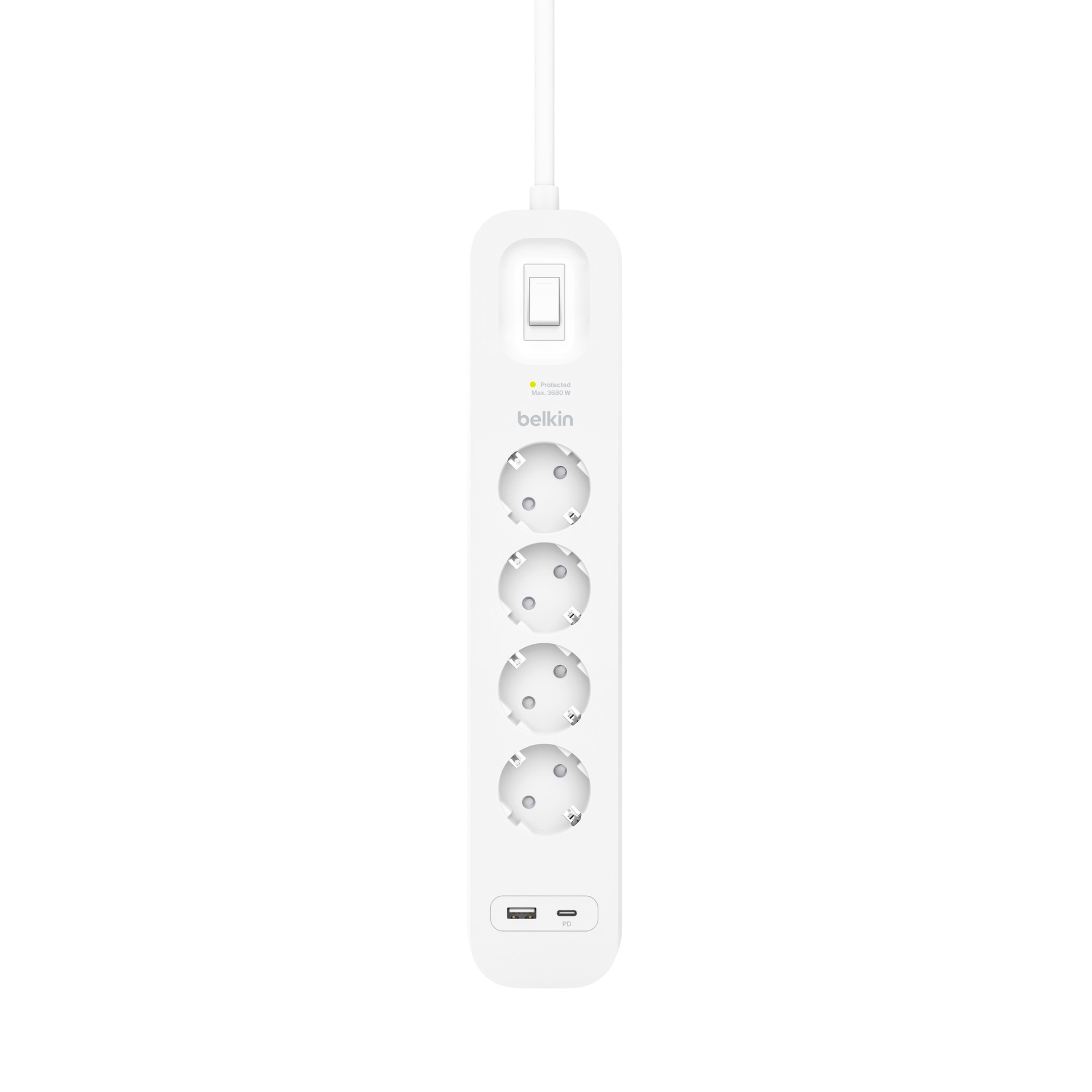 Belkin Steckdosenleiste »4-Fach Steckdosenleiste mit USB-A + USB-C Port, 525J, 18 W, 2 Meter« 6-fach (Ein- / Ausschalter Kabellänge 2 m)