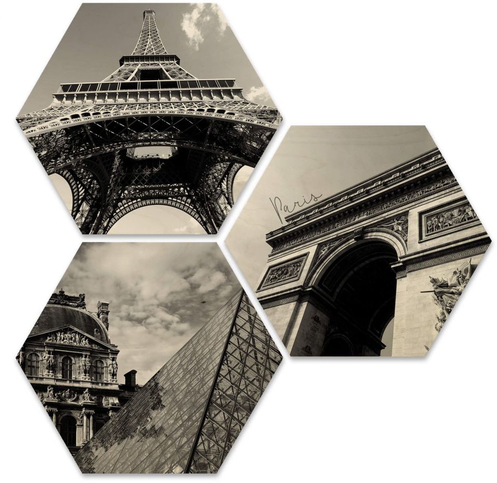 Wall-Art Mehrteilige Bilder »Impression Paris Stadt Collage«, Tiere, (Set, 3  St.), Holzposter modern kaufen im OTTO Online Shop | Bilder