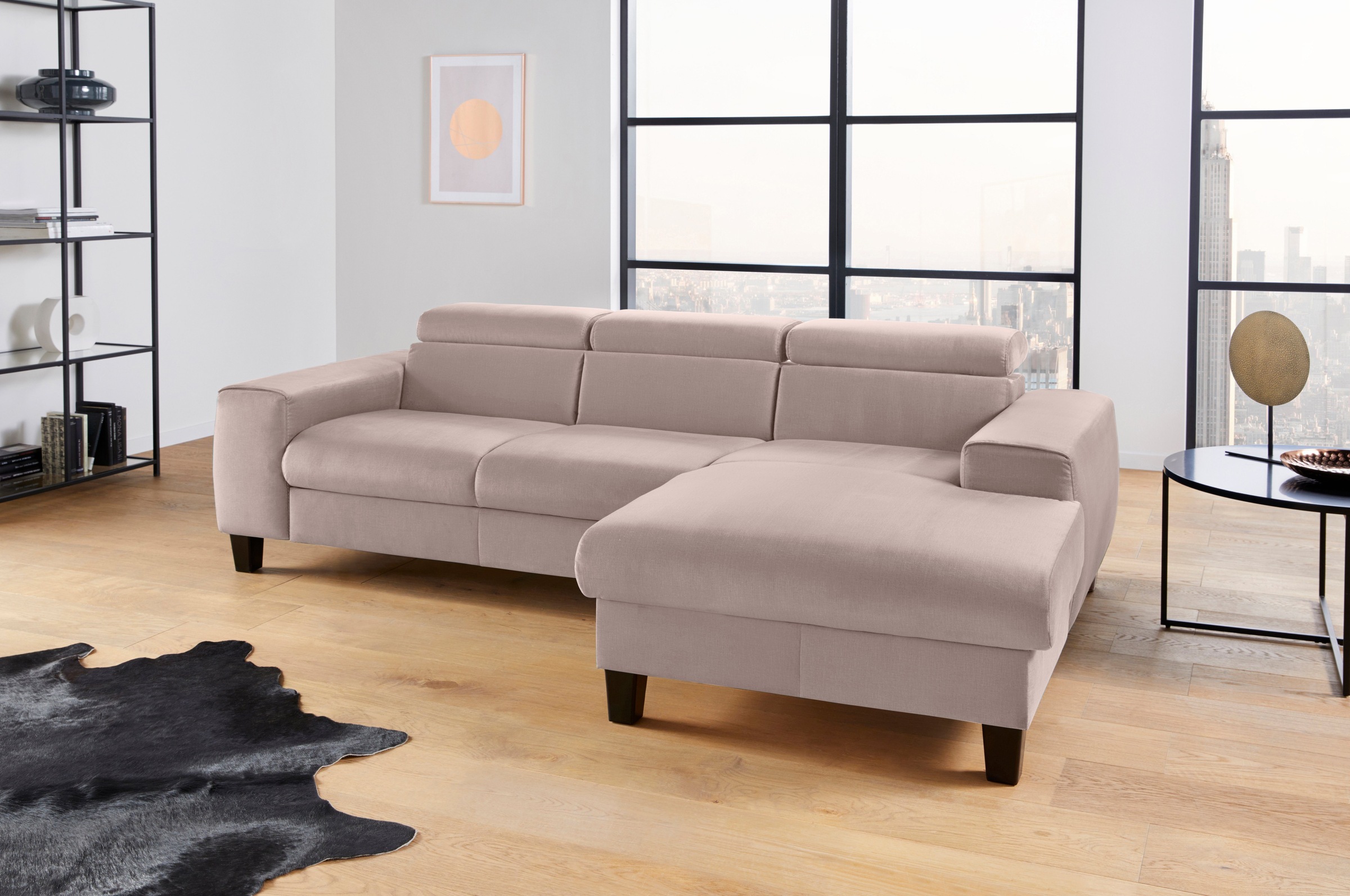 COTTA Polstergarnitur »Morven L-Form«, (Set), Set bestehend aus: Ecksofa mit Kopfteilverstellung & Hocker
