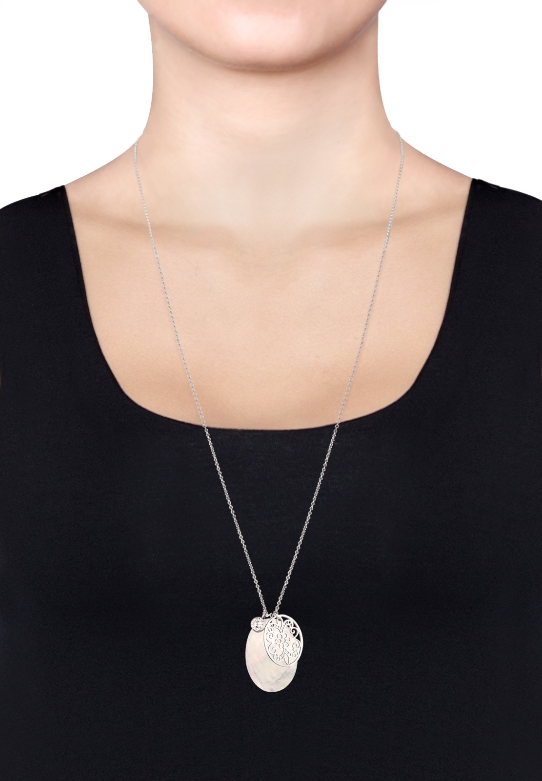 Elli Lange Kette »Halskette Perlmuttscheibe Ornament Zirkonia 925 Silber«