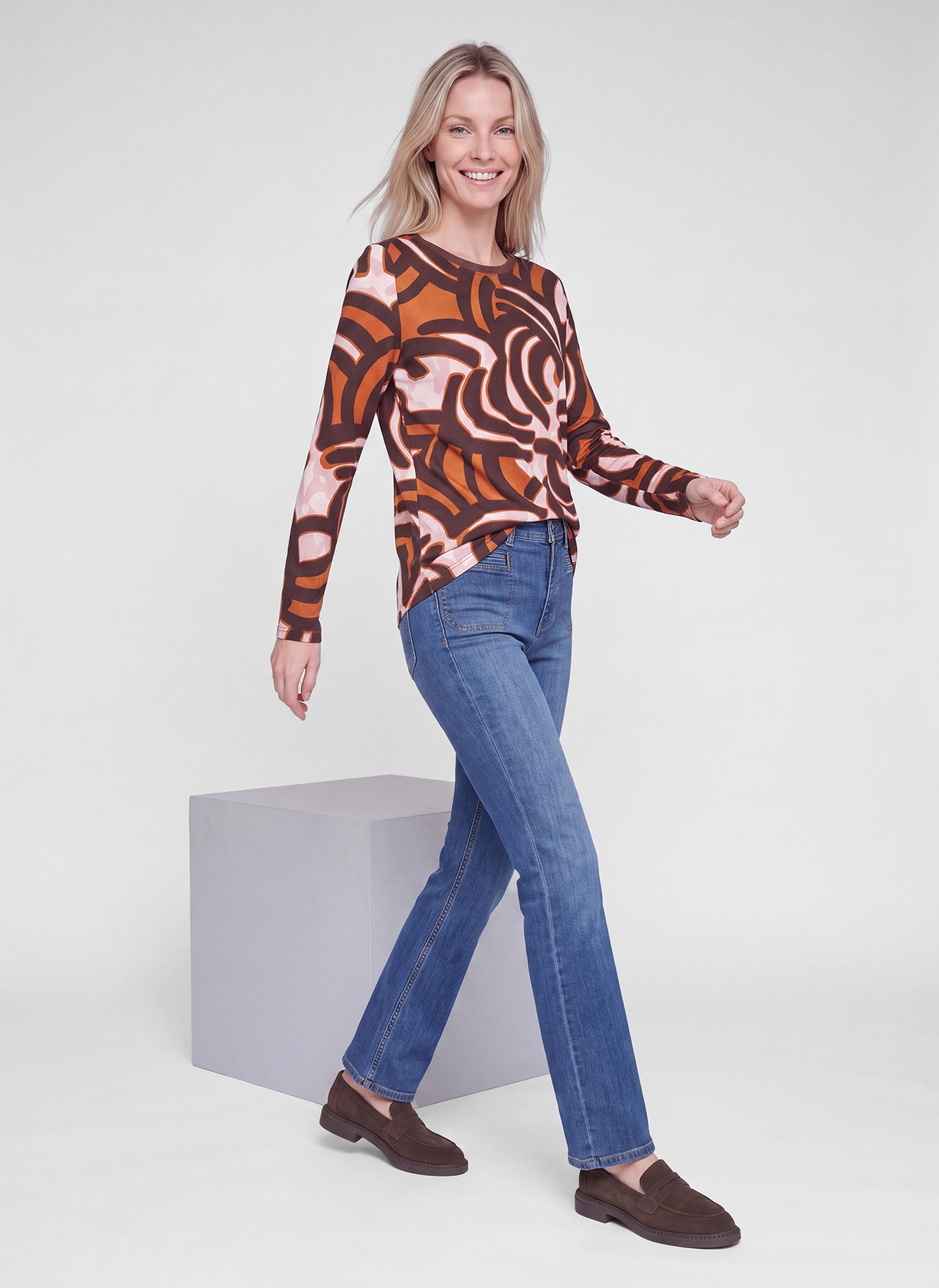 Rabe Langarmshirt mit grafischem Muster