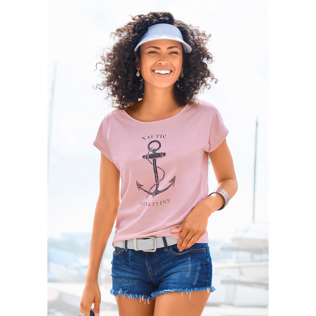 Beachtime T-Shirt, (2 tlg., 2er-Pack), mit maritimen Druck vorn