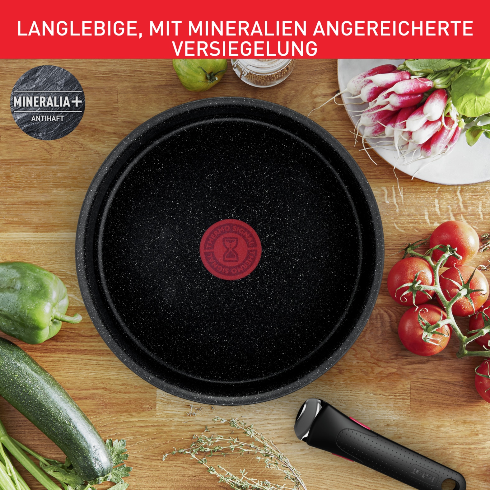 Tefal Pfannen-Set »Ingenio Black Stone«, Aluminium, (Set, 3 tlg., je 1 Pfanne Ø 24/28 cm, H: 6 cm), Antihaft, abnehmbarer Griff, Thermo-Signal, alle Herdarten, Induktion