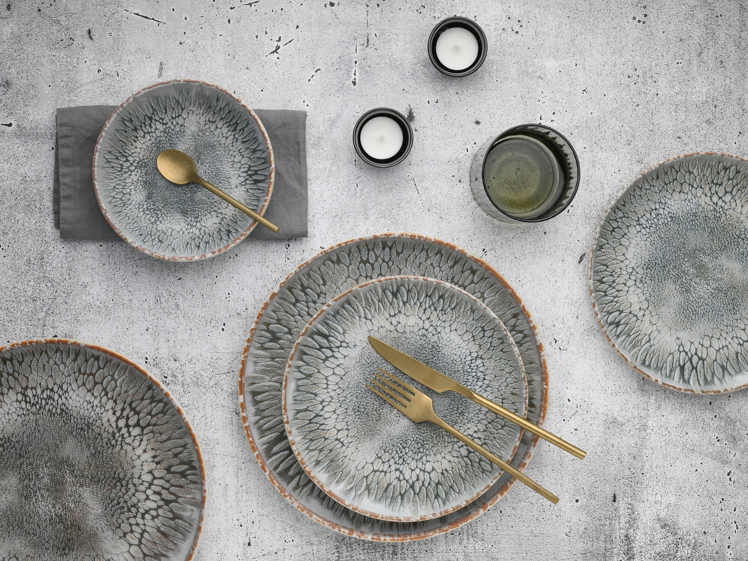 CreaTable Teller-Set »Uno Volcano, Teller Set 12-tlg« Reaktivglasur, Vintage Style