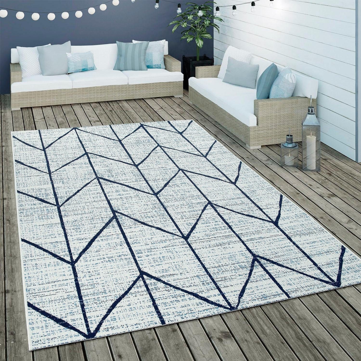 Paco Home Teppich »Kortrijk 741«, rechteckig, 4 mm Höhe, Flachgewebe, modernes Design, In- und Outdoor geeignet, Wohnzimmer