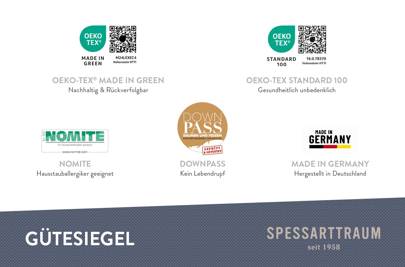 SPESSARTTRAUM Federkopfkissen »First Class«, Füllung: 70% Federn / 30% Daunen, Klasse 1, Downpass zertifiziert, Bezug: 100% Baumwolle, Made in Green, Hausstauballergiker geeignet, (1 St.), gute Stützkraft, Seitenschläfer & Rückenschläfer