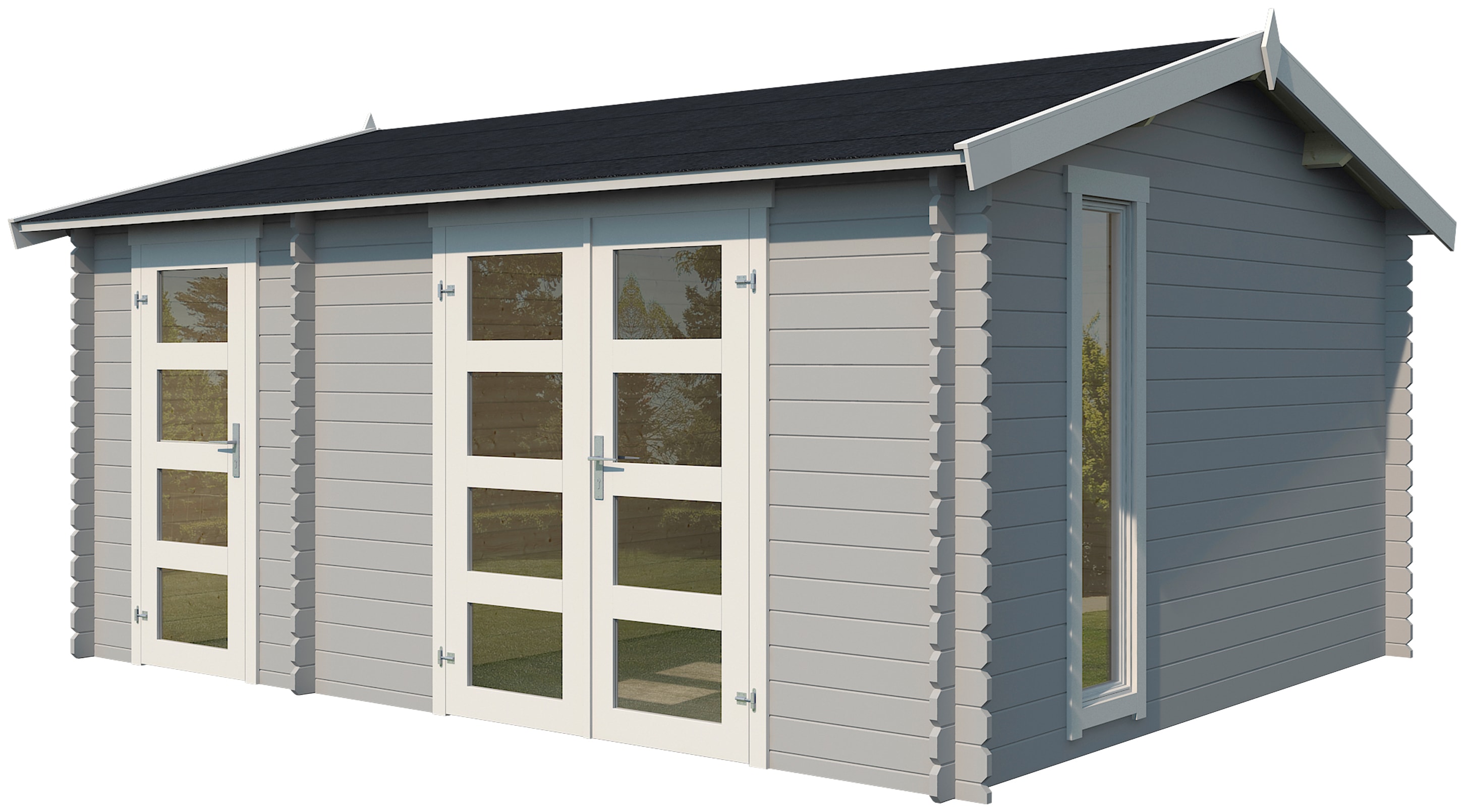 Lasita Maja Gartenhaus »Carroz 2« Blochbohlenhaus 28mm 2-Raum, Fundamentmass 4560x3600, Lichtgrau in grau