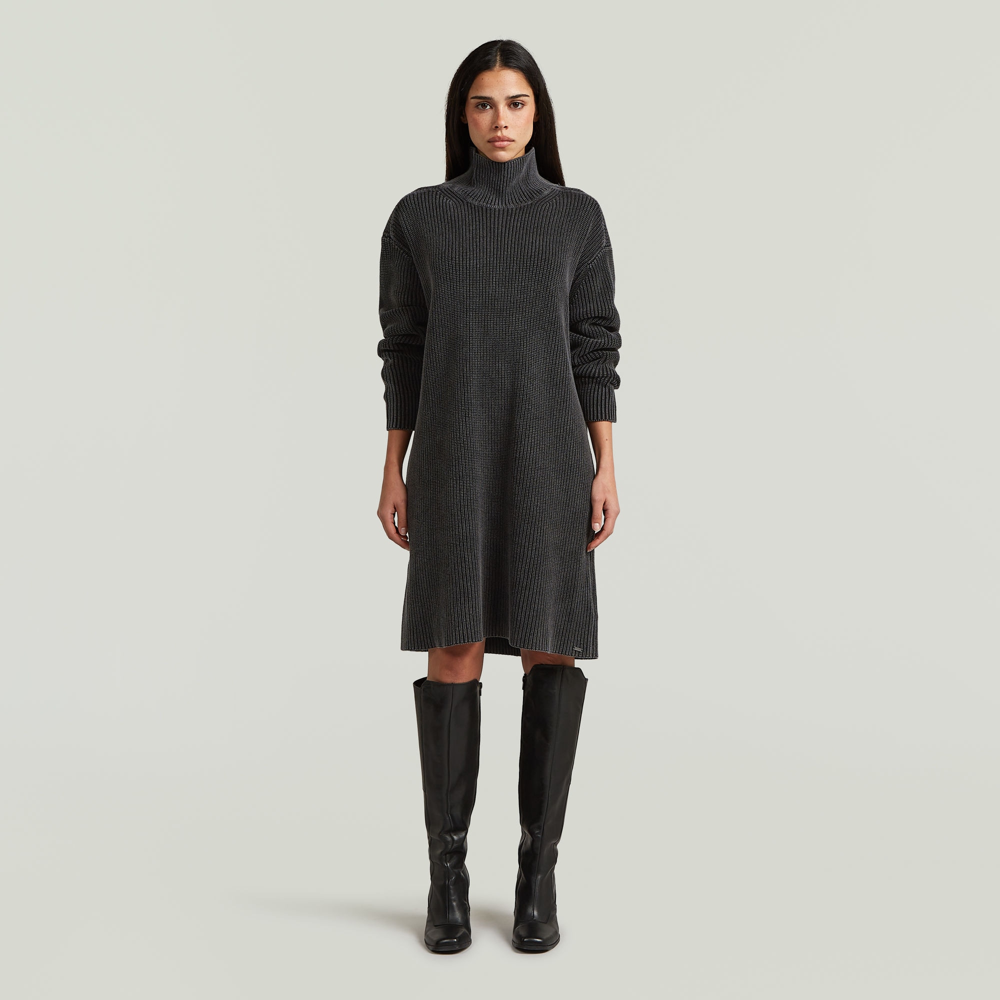G-STAR Strickkleid »Washed Dress ls wmn« mit Stehkragen, Loose Fit