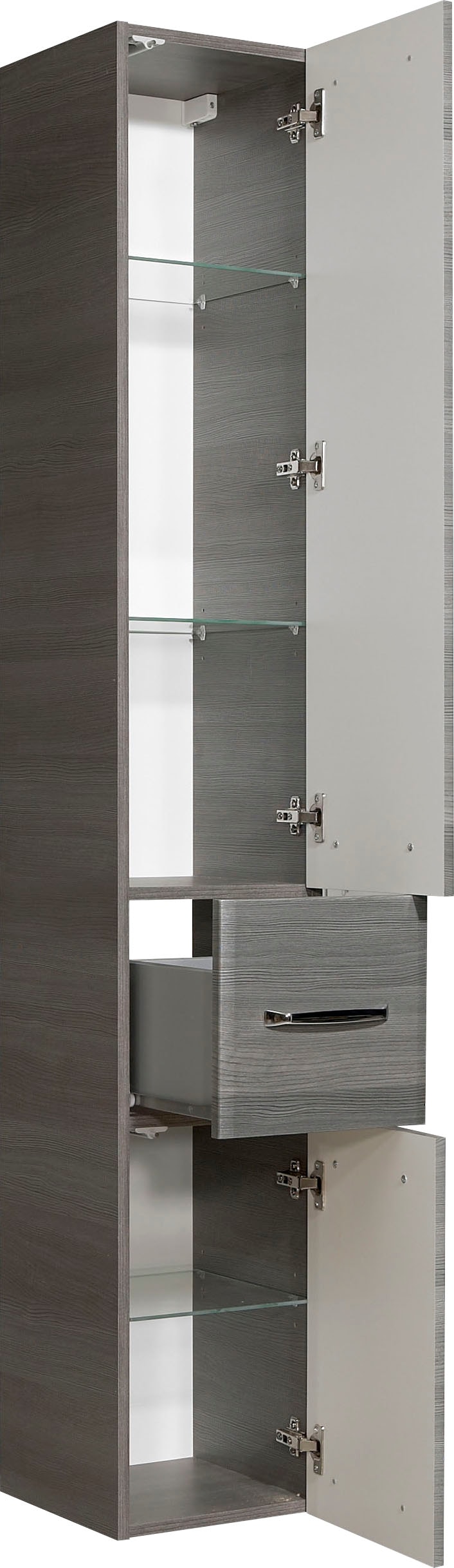 Saphir Hochschrank »Quickset Badschrank 30 cm breit, 2 Türen, 1 Schublade, 3 Einlegeböden«, Badezimmer-Hochschrank inkl. Türdämpfer, Griffe in Chrom glänzend