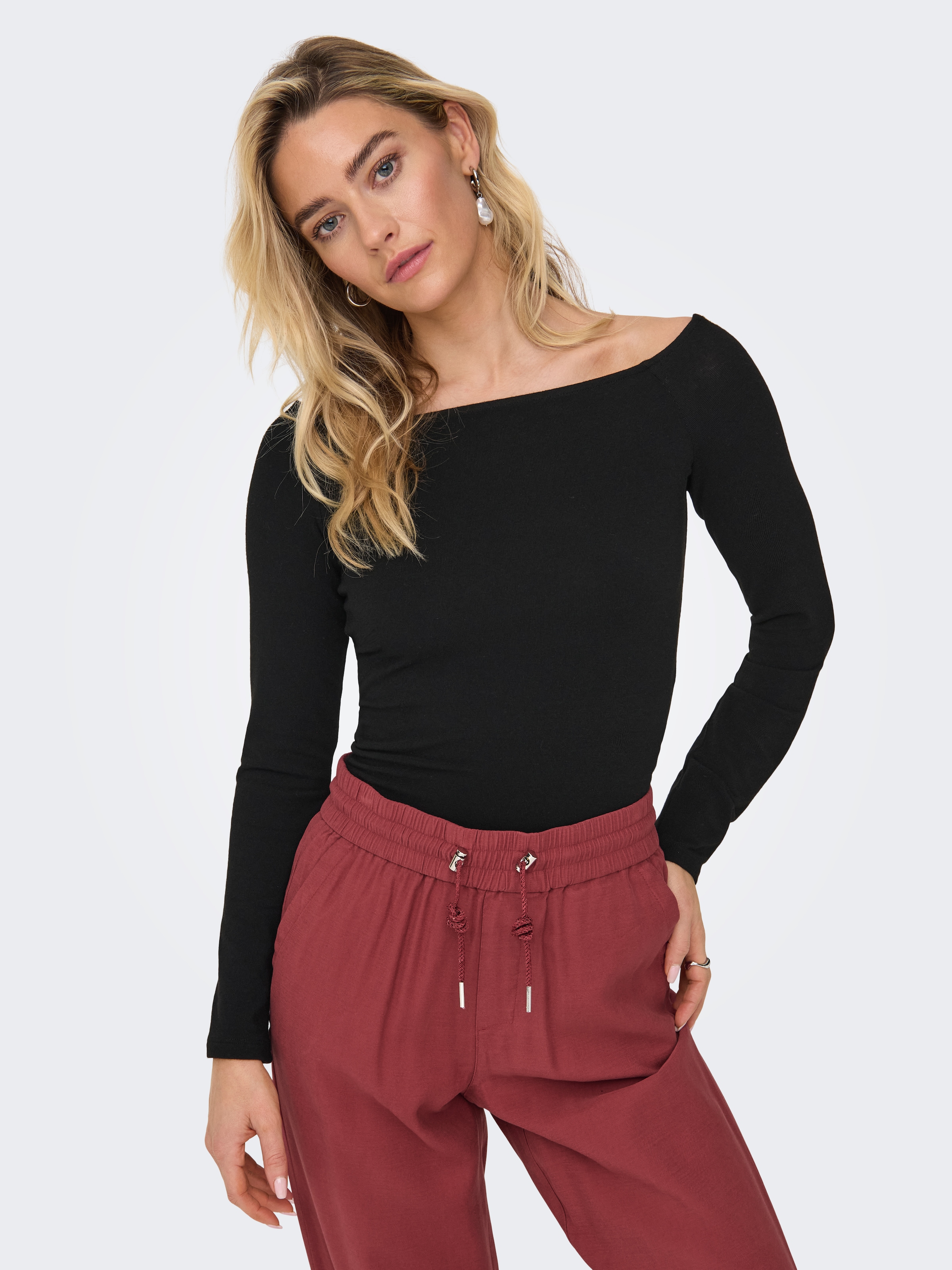 ONLY Langarmshirt »ONLGLAMOUR L/S BOAT NECK TOP BOX CC JRS«