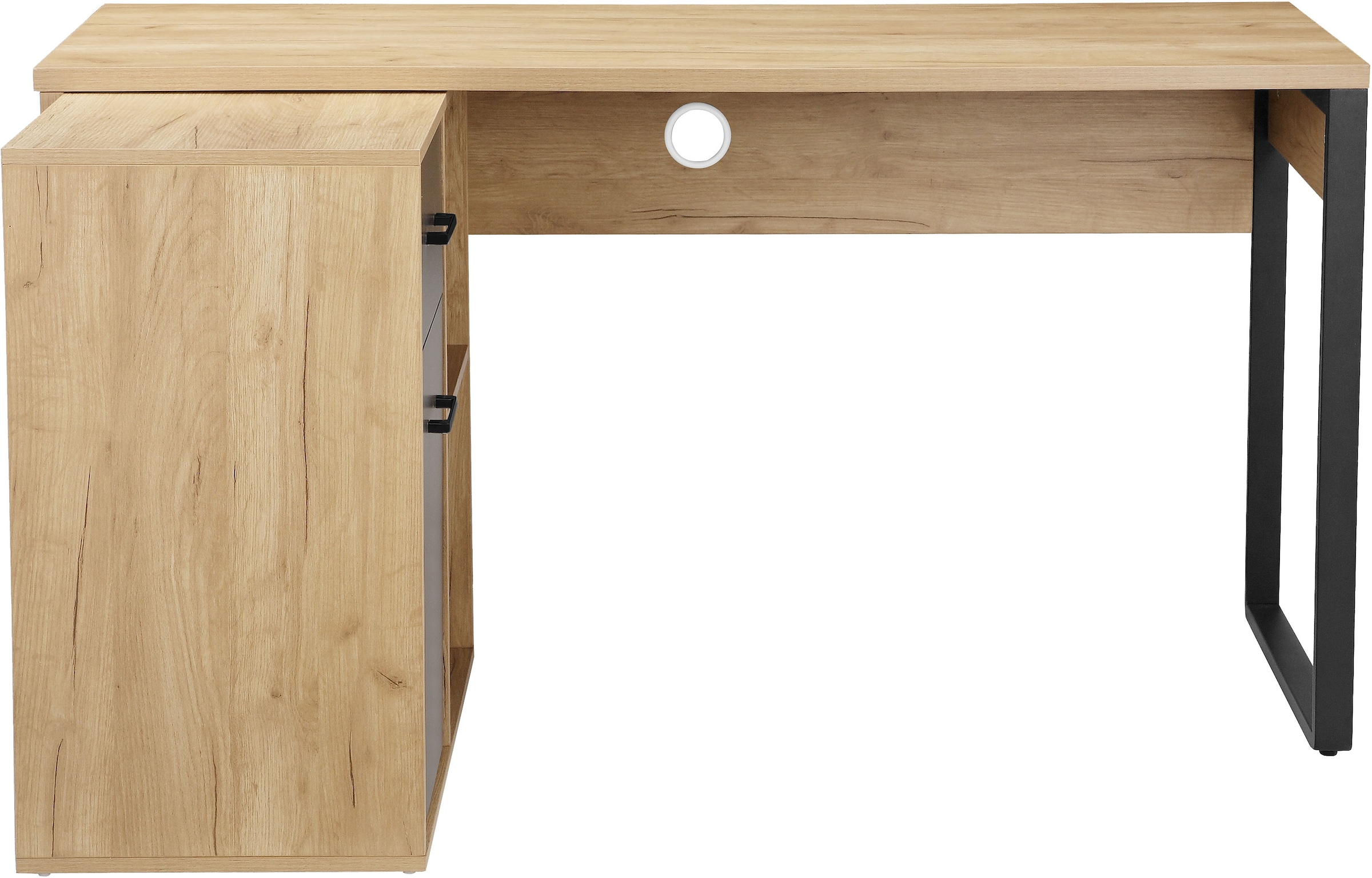 PLACES OF STYLE Eckschreibtisch »Moid, Computertisch, Kabeldurchlass, mit Regalfächern,« Schublade und Tür, flexibles Regalelement, 140x82-115 cm