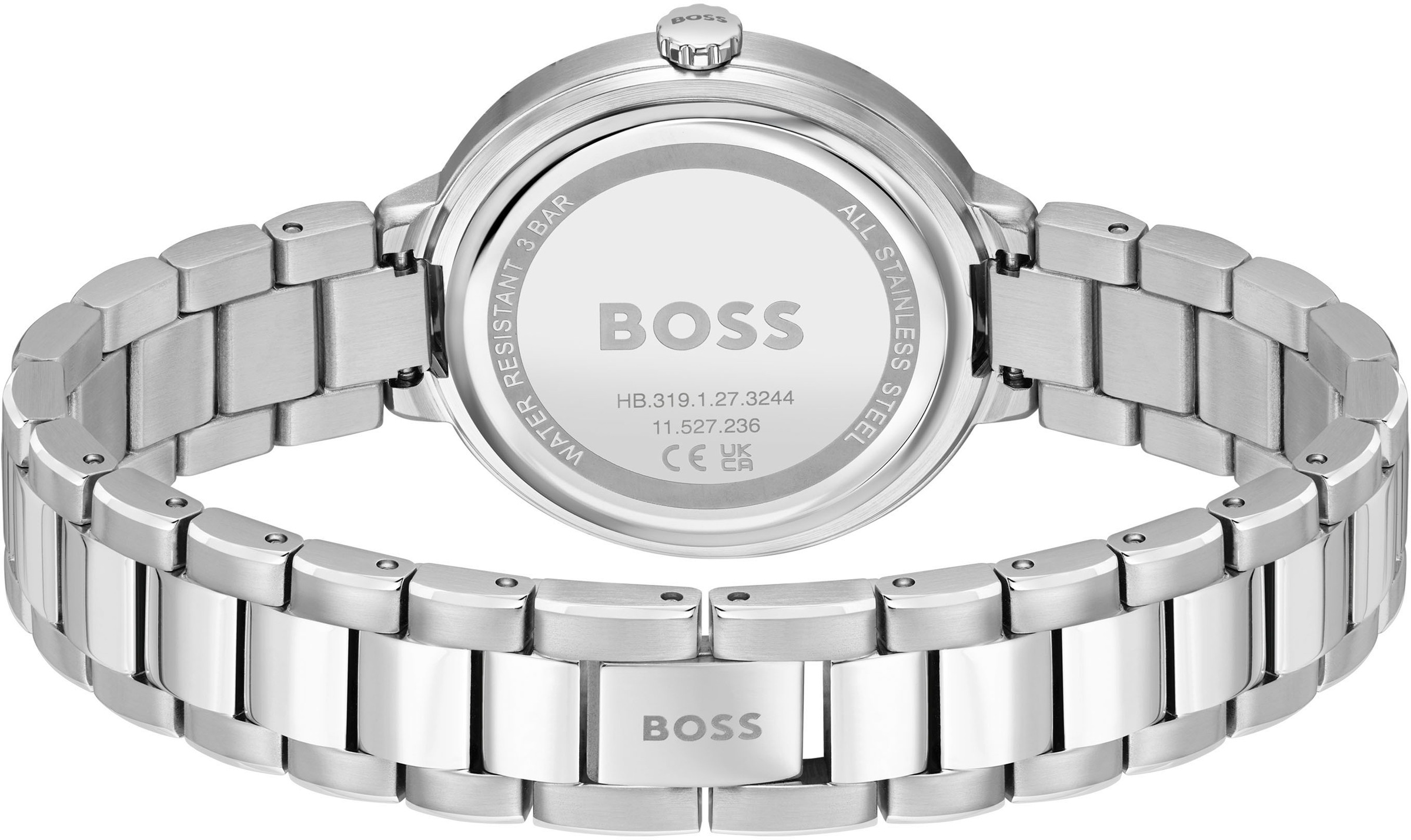 BOSS Quarzuhr »SENA«, Damenuhr, Armbanduhr, Glaskristalle, Edelstahlarmband