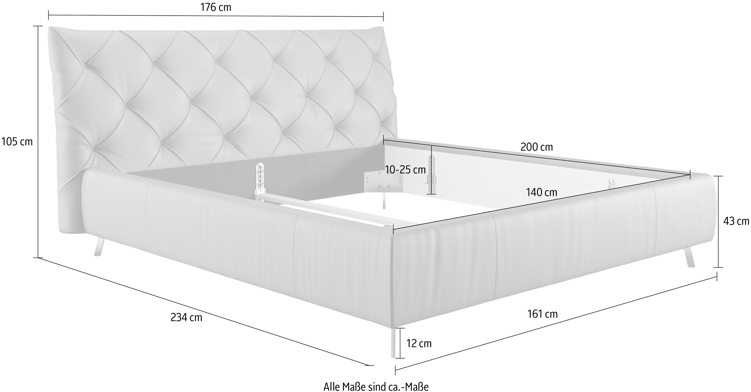 Home affaire Polsterbett »Elloree, in 4 Breiten bis 200cm, auch in Leder« Kopfteilhöhe 105 cm, belastbar bis 280 kg, auch in Überlänge 220cm
