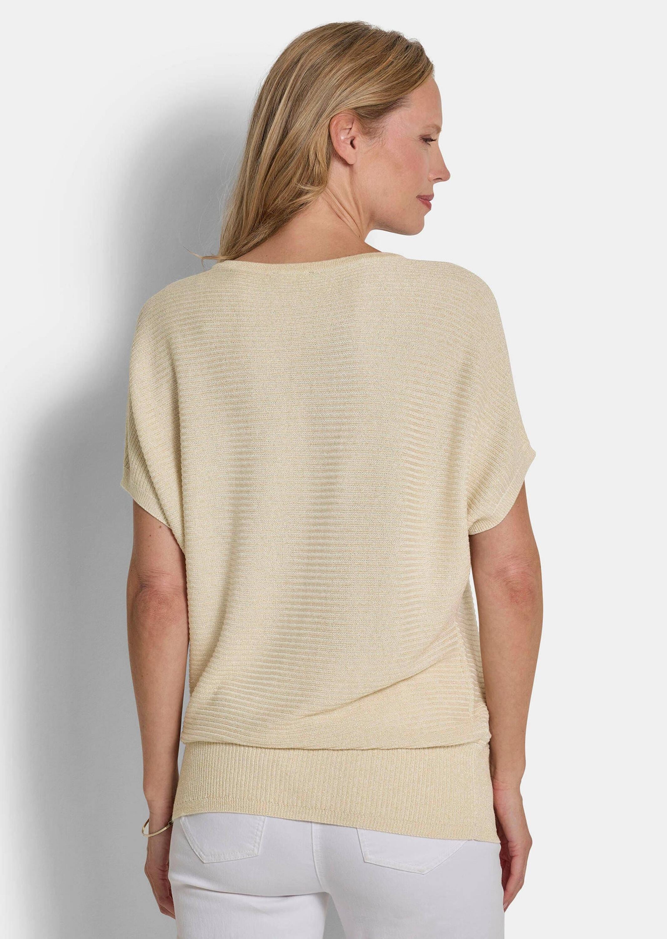 GOLDNER Rundhalspullover »Kurzgröße Viskosepullover mit Glanzeffekt« metallisierendes Garn im Strick verarbeitet