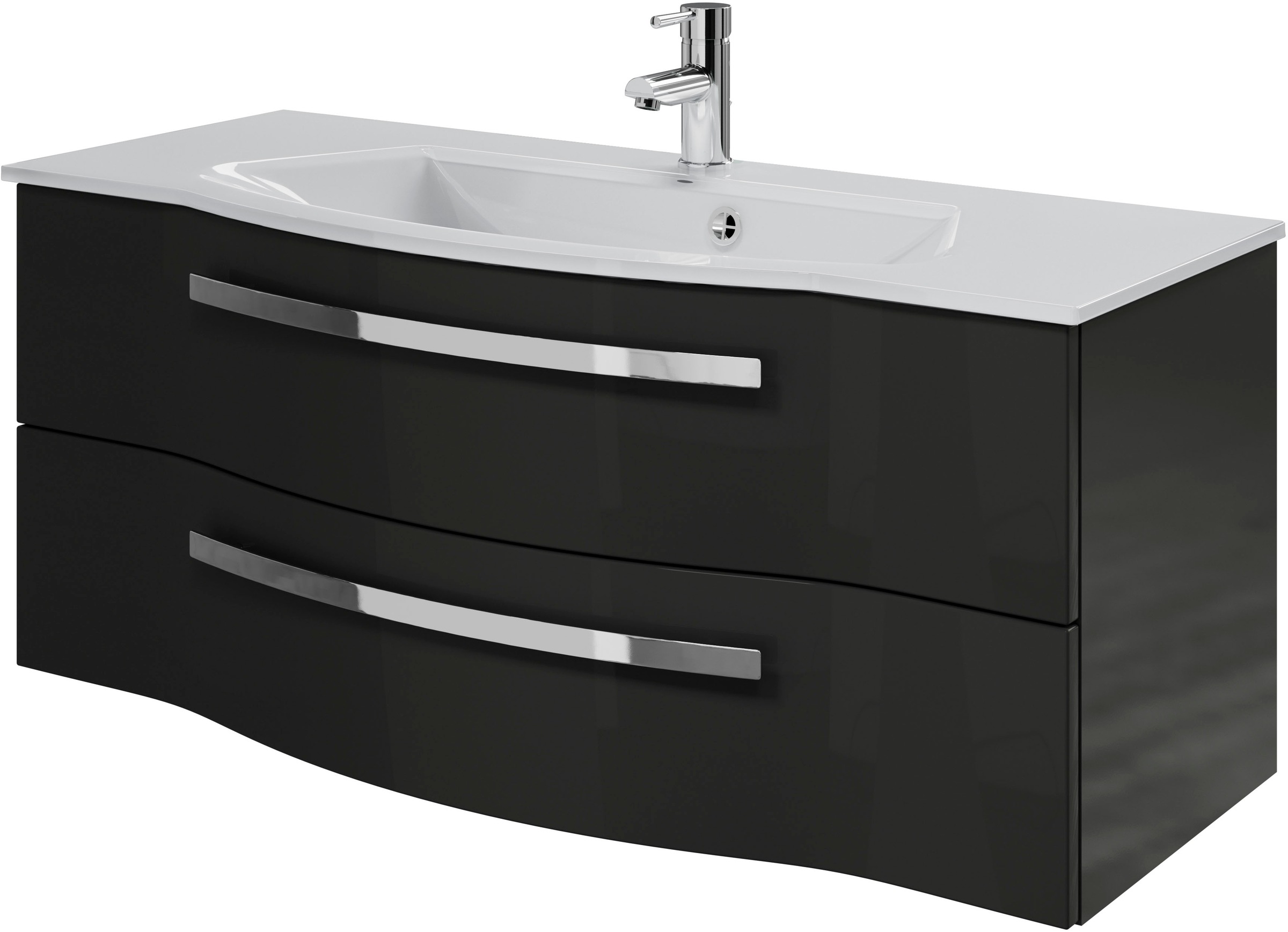 Saphir Badmöbel-Set »Serie 4005, vormontiert, Glaswaschbecken, Spiegelschrank«, (Set, 5 St.), Badezimmer-Set mit Unterschrank, Midischrank, inkl. Türdämpfer