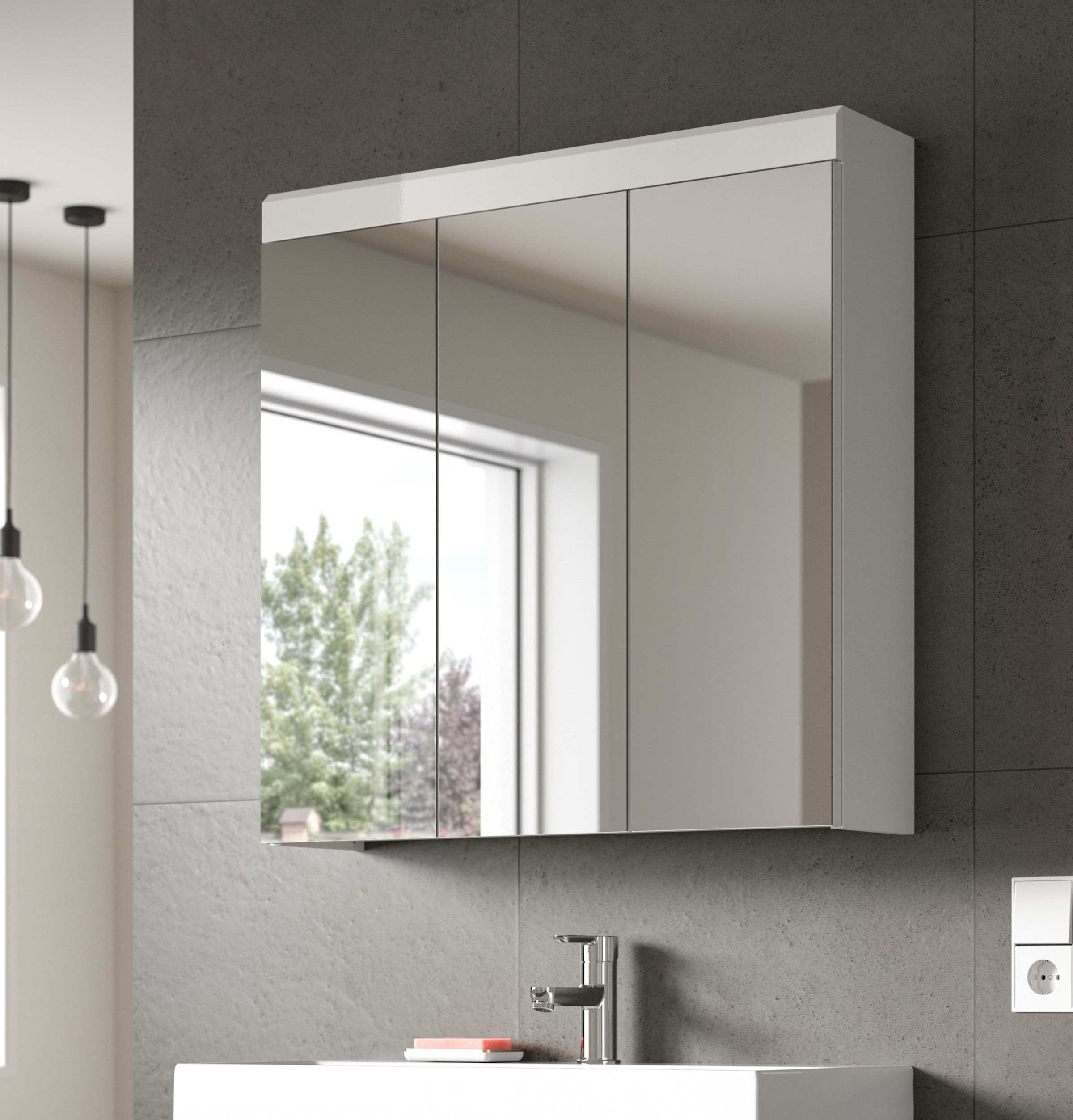 welltime Badezimmerspiegelschrank »SIENA, Breite 80 cm, 3 Spiegeltür, 6 Einlegeböden, 9 Fächer« Badmöbel, Badschrank, Schrank, Bad, Spiegel, Hängespiegel, Badspiegel