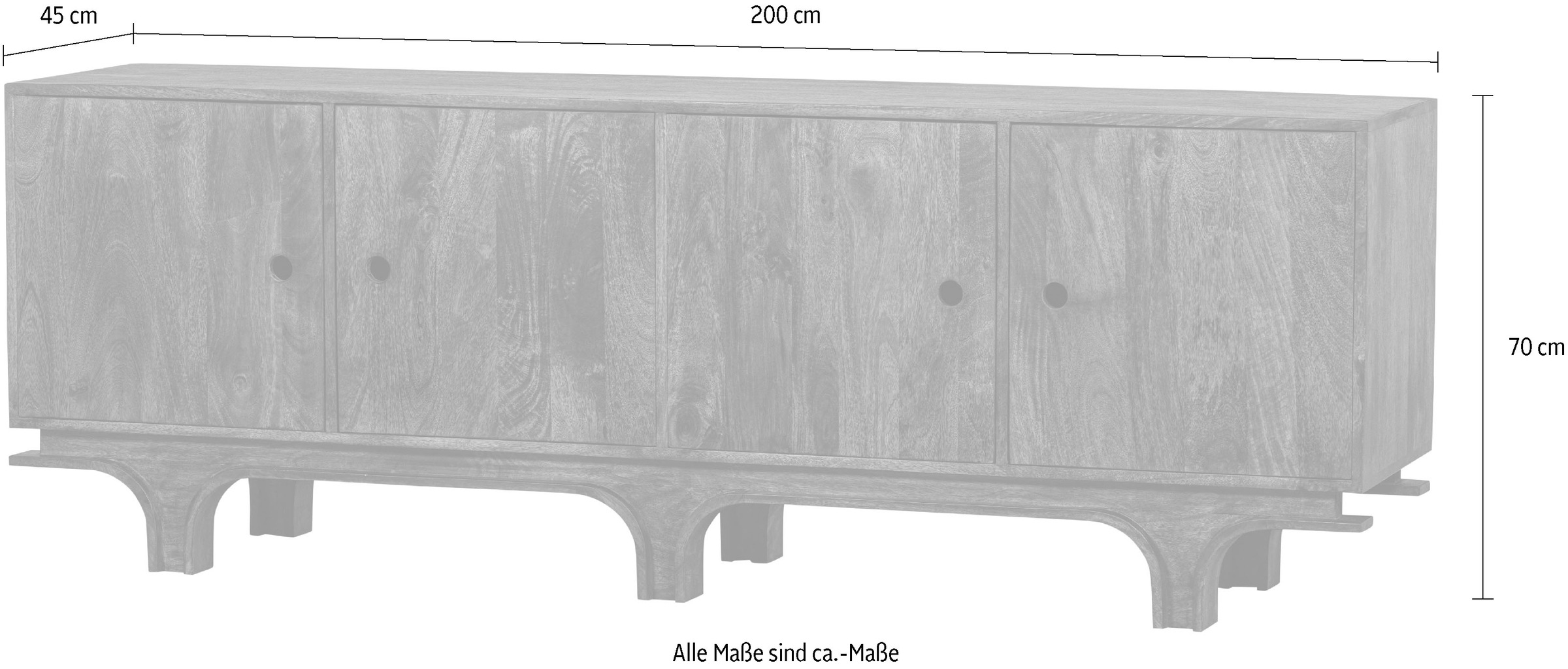 WOOOD Kommode Sideboard aus Mangoholznmit markanter Maserung und Unikat-Charakter