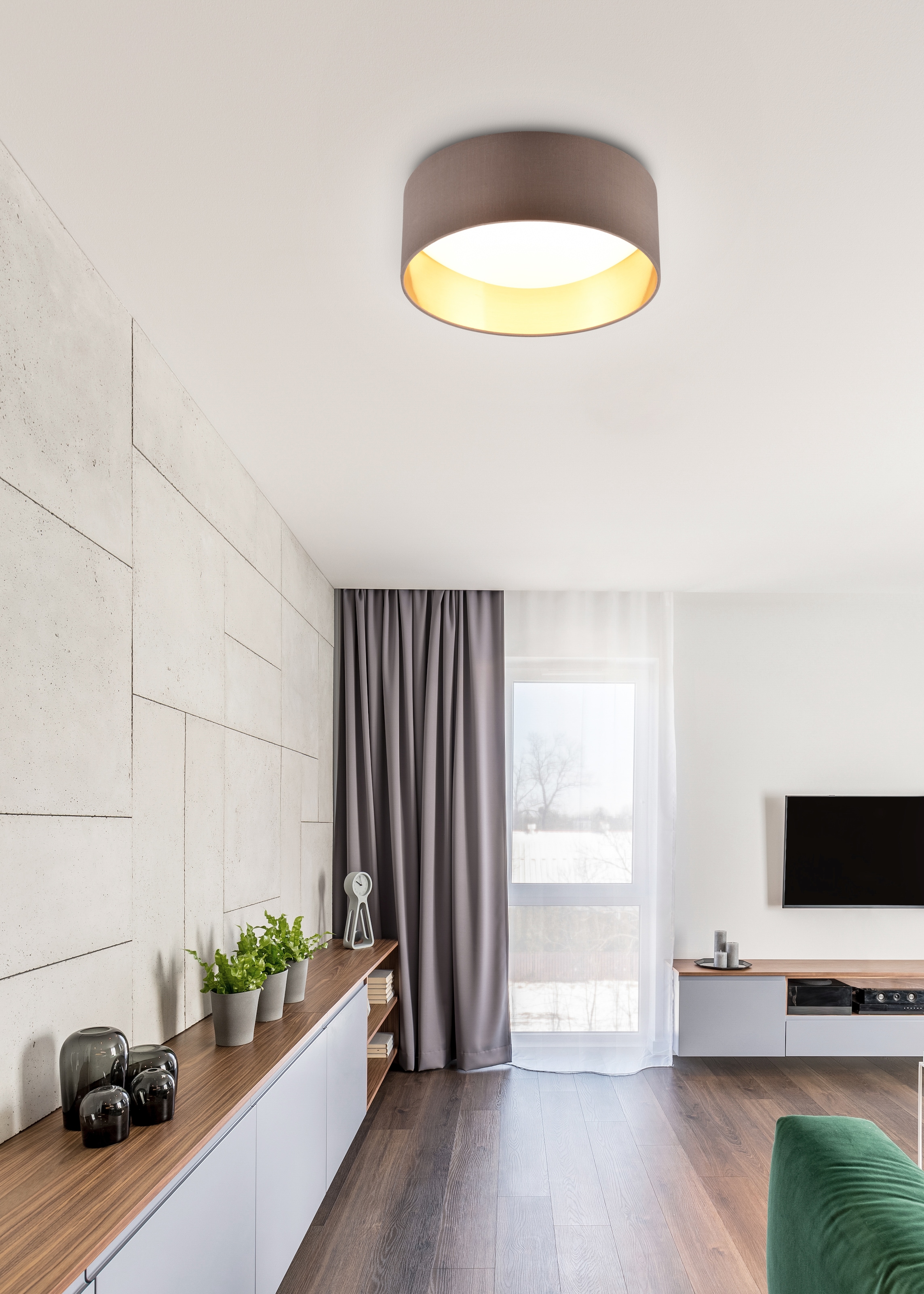 REALITY Leuchten LED Deckenleuchte »LOCARNO, runde LED Deckenlampe mit Stoffschirm, Ø 30 cm Höhe 11 cm« LED-Board 1 Stk. Warmweiß 12W LED warmweiß 3000 K, 1160 Lumen, Wohnzimmer Schlafzimmer Licht