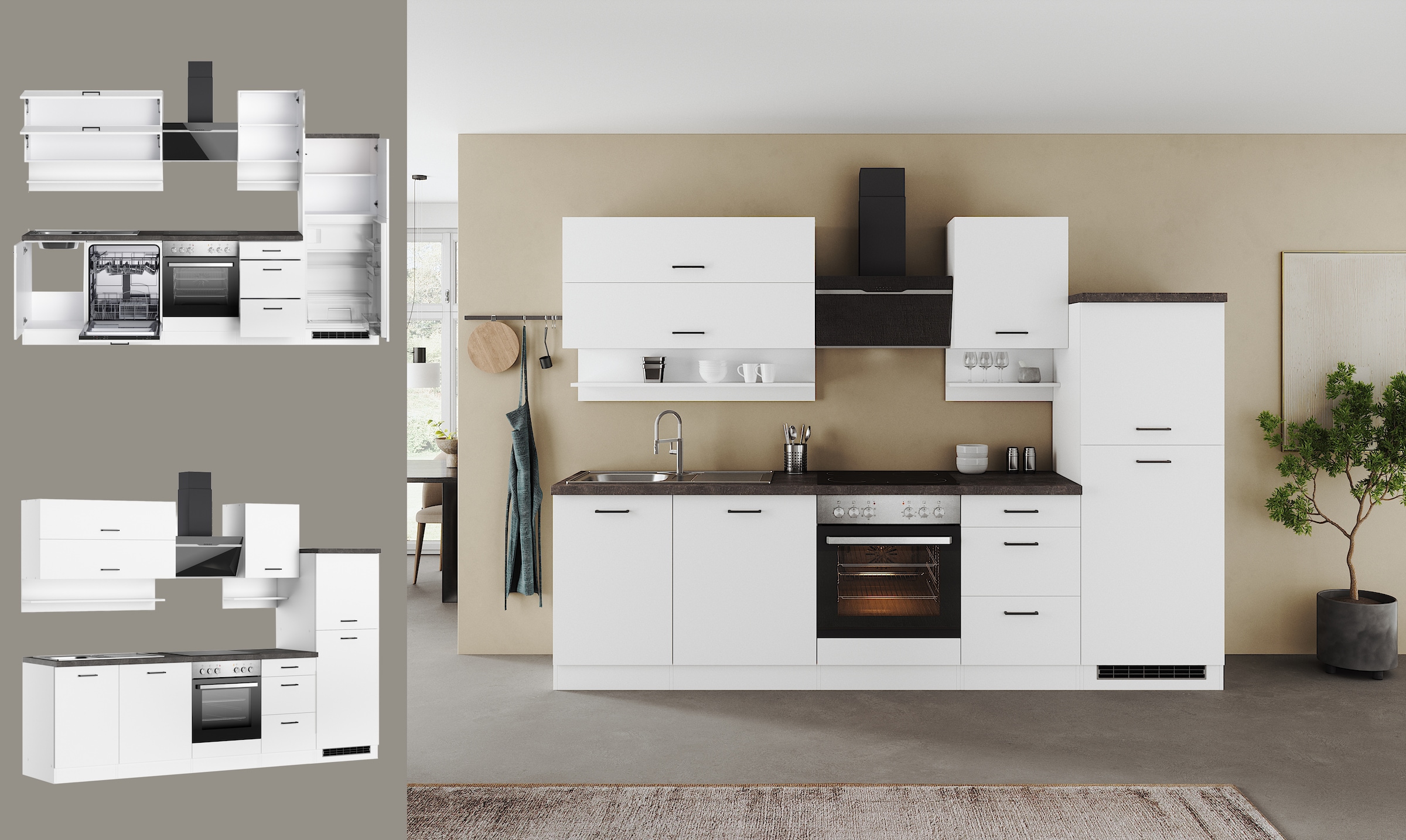 KOCHSTATION Küchenzeile »KS-Frieda Breite 280 cm« wahlweise mit E-Geräten, mit 38mm starker Arbeitsplatte