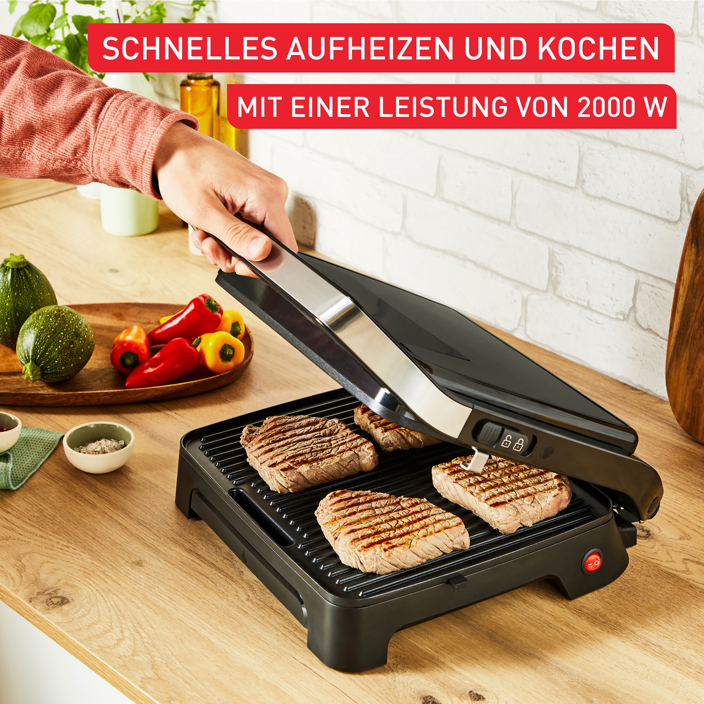 Tefal Kontaktgrill »GC2718 Inicio Classic«, 2000 W, kompakt und modern, 2-in-1 Panini/Grill, Edelstahlgehäuse