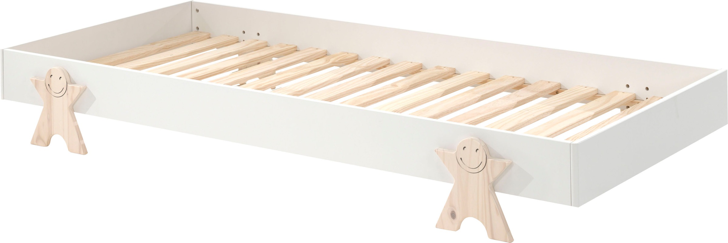 Vipack Kinderbett »Modulo, stapelbares Einzelbett, inkl. Rolllattenrost, 2 Farben«, (B/H/T ca. 203,6x93,8x48cm, Fuß Smile massiv, Bettseiten MDF lackiert), Liegefläche 90/200 cm, einzeln oder als 2-er Set erhältlich