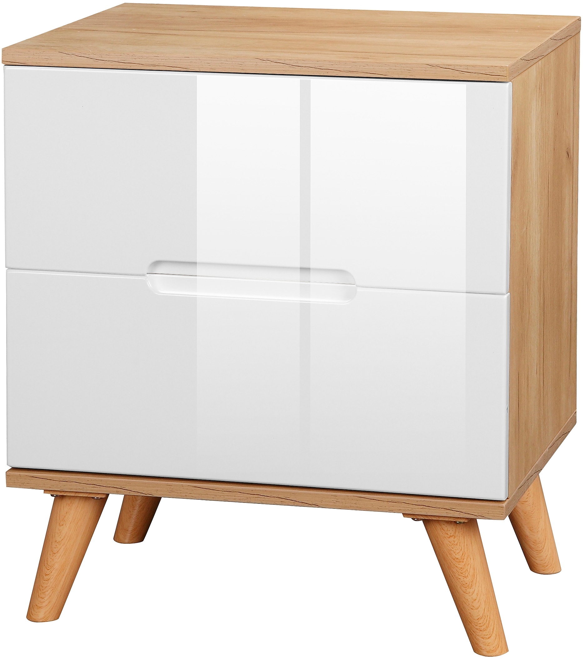 andas Nachtschrank »Lund Nachttisch Beistellschrank Kommode mit Hochglanzfronten«, Nachtkommode mit 2 Schubladen Bestseller im skandinavischem Design