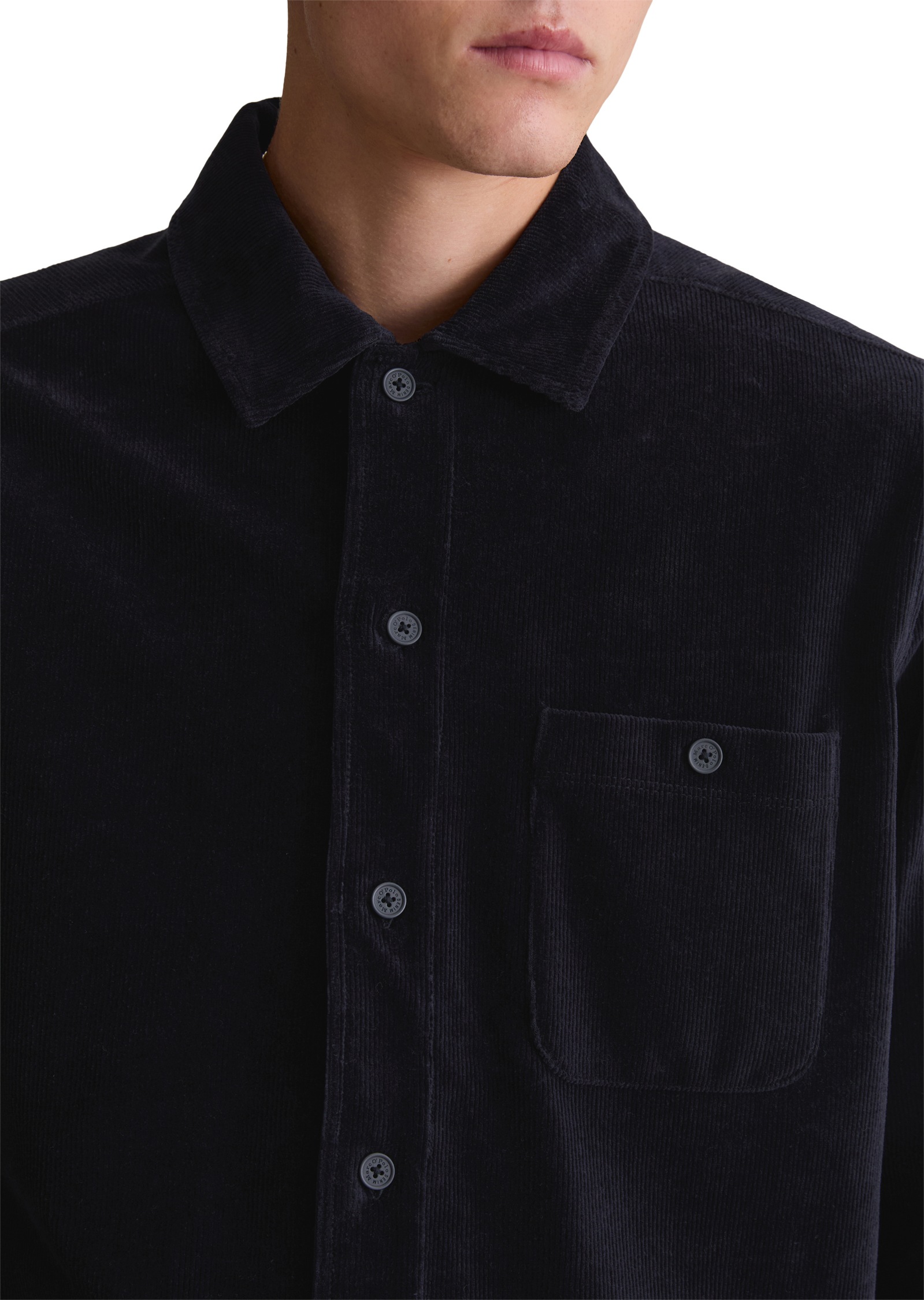 Marc O'Polo DENIM Langarmshirt, aus softem Frottee-Cord, relaxed fit, Kentkragen