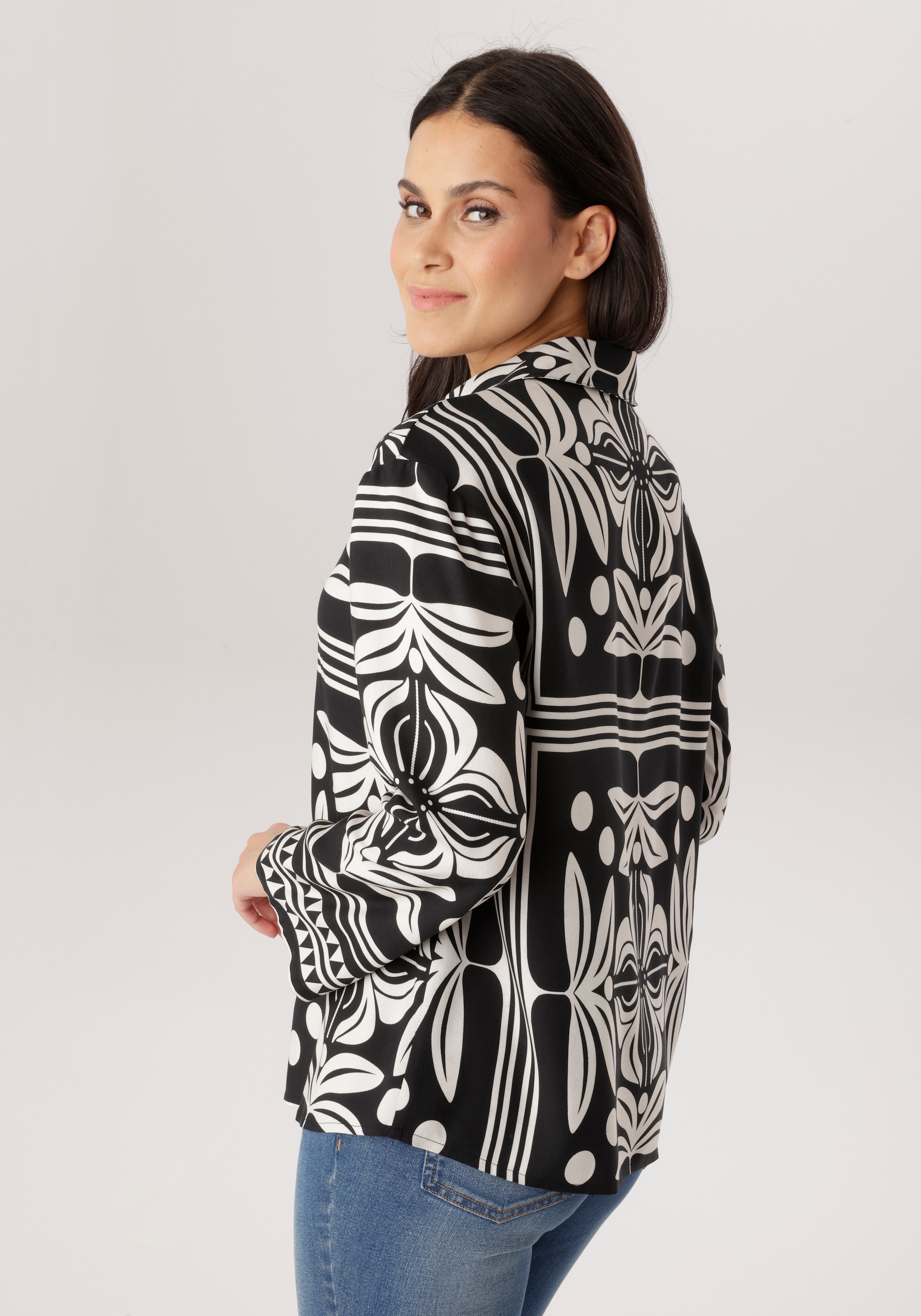 Aniston SELECTED Hemdbluse mit geometrischen Blumen-und Punktemuster- NEUE KOLLEKTION