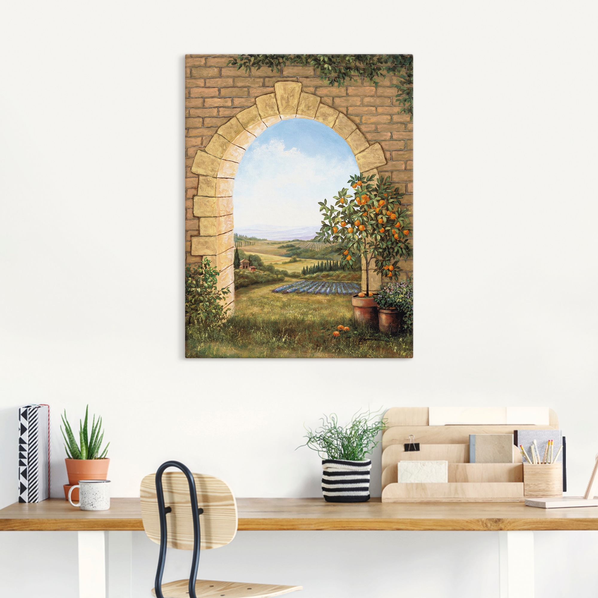 Artland Wandbild »Orangenbaum vor dem Torbogen«, Fensterblick, (1 St.), als Alubild, Outdoorbild, Leinwandbild, Poster, Wandaufkleber