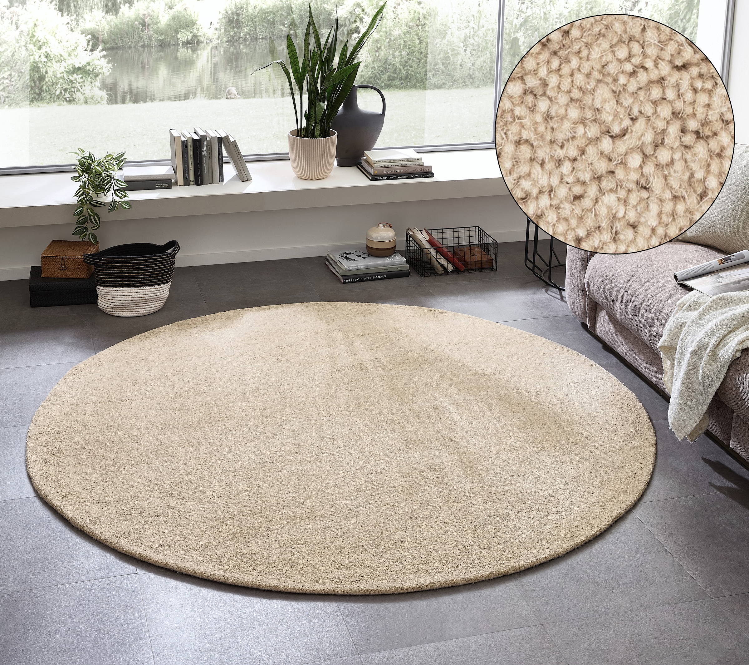 my home Wollteppich »Gabbo Natur, Handgefertigt, Teppich, reine Wolle, meliert« rund 14 mm Höhe besonders weich und dicht