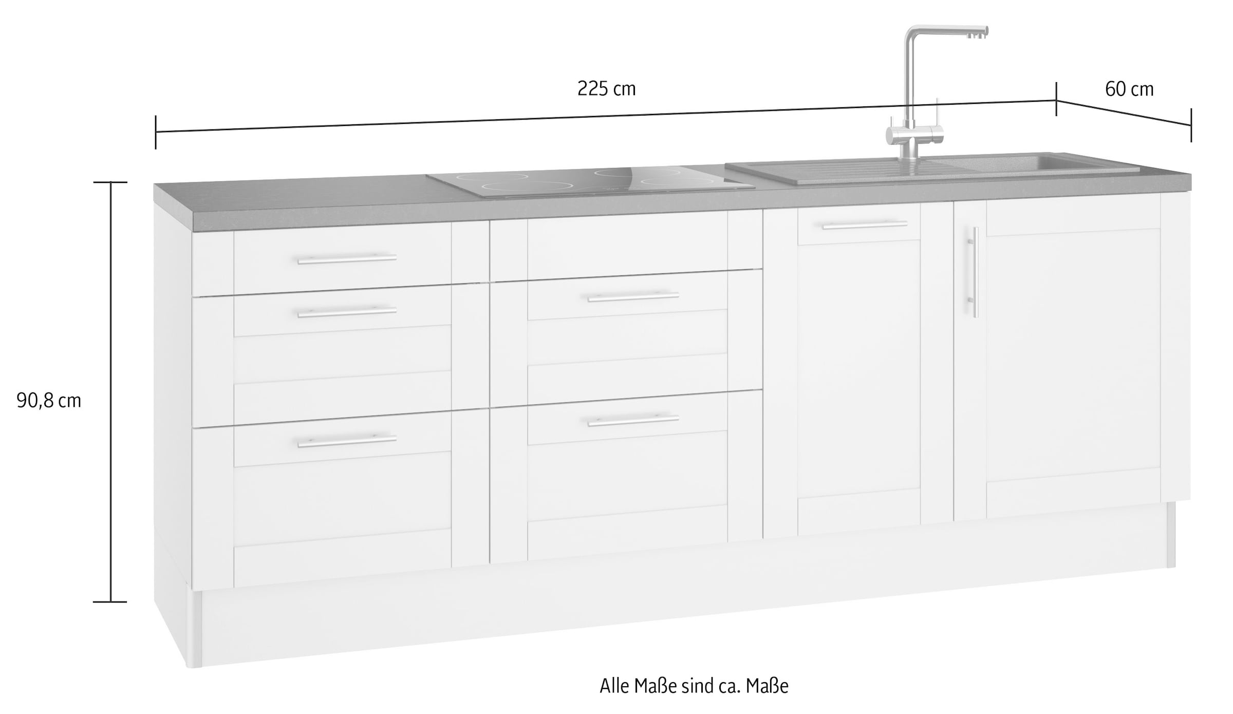 OPTIFIT Küche OTTO »Ahus«, E-Geräten, wahlw. bei 225 cm, Soft online MDF Fronten Breite Funktion, Mit Close