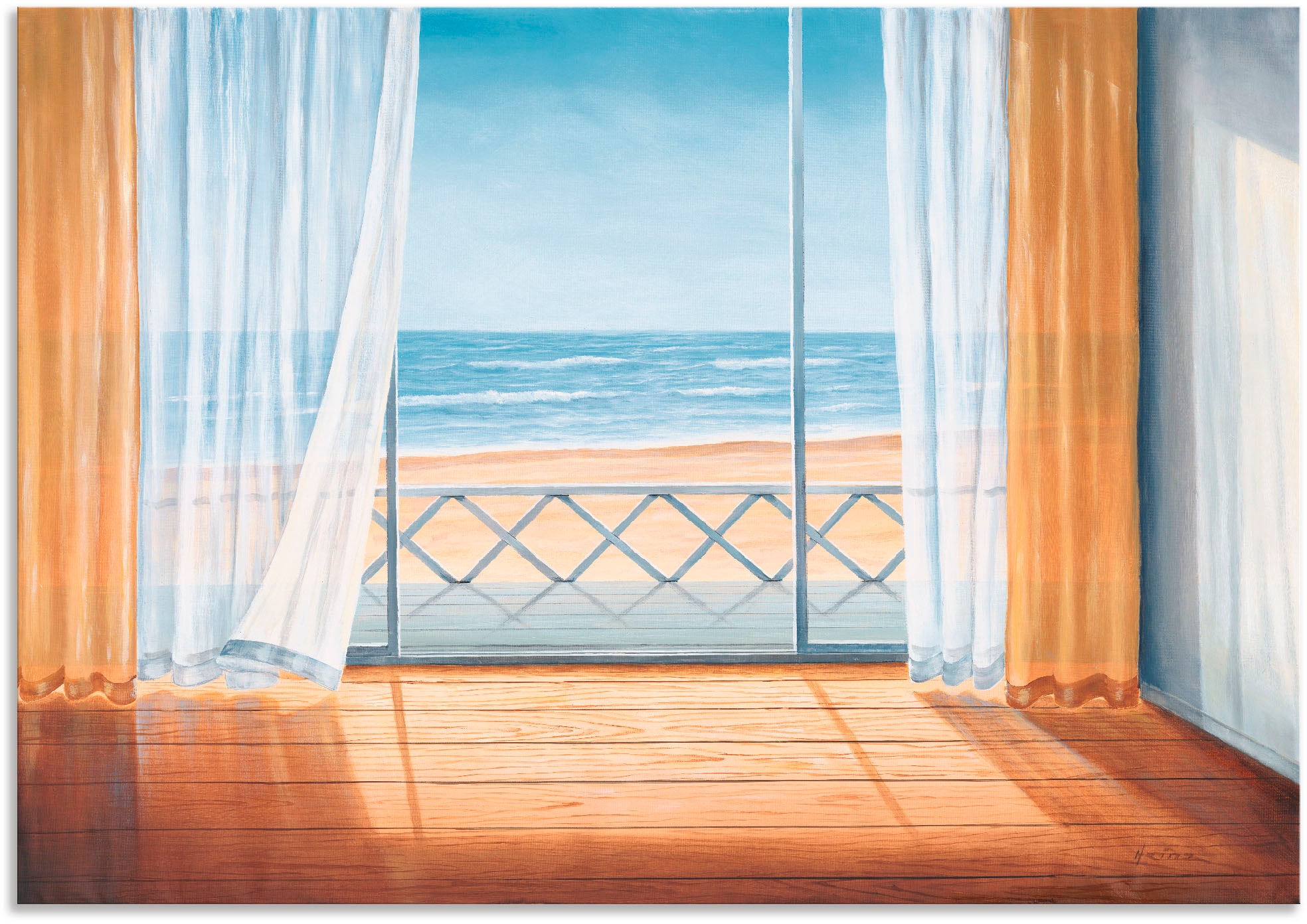 Artland Wandbild »Terrasse mit Meerblick«, Fensterblick, (1 St.), als  Alubild, Leinwandbild, Wandaufkleber oder Poster in versch. Größen bei OTTO