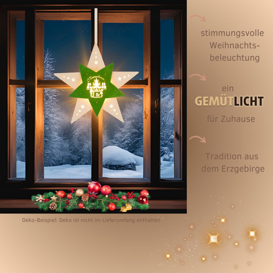 Weigla Dekostern »LED Oh Tannenbaum, beleuchtetes Fensterbild, WEIẞ-GRÜN«, (1 St.), Erzgebirge garantiert, Weihnachtsdeko Innen, Weihnachtsbeleuchtung