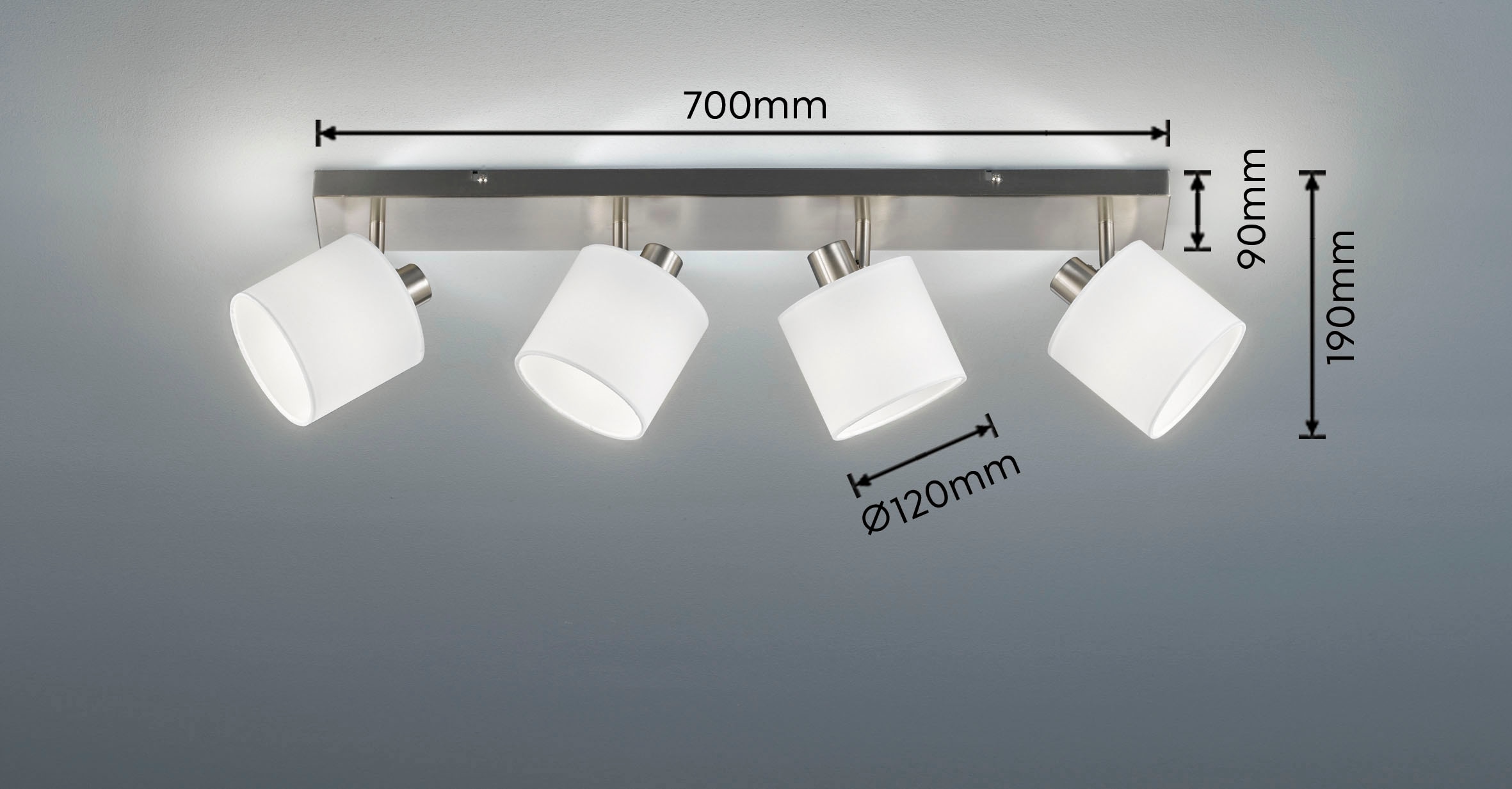 REALITY Leuchten Deckenstrahler »Tommy«, 4 flammig, Leuchtmittel E14 | ohne Leuchtmittel, 4-flammig (E14) in weiß-Nickel matt Optik, Spots einzeln schwenkbar