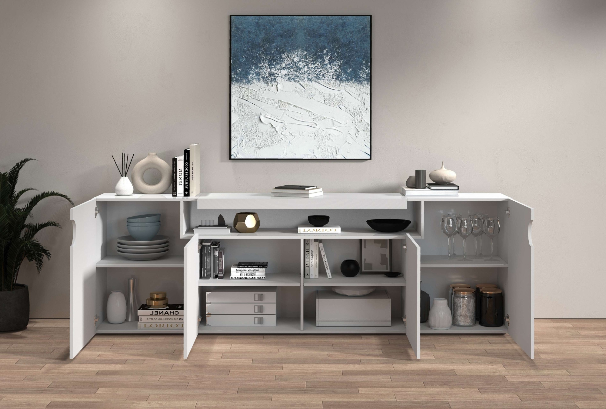 OTTO home Sideboard »Sideboard REAL, Kommode, Schrank, Kredenz« 1 Stk. tlg. Mit 4 Türen, davon 2 abgerundet, die ein ovales offenes Fach bilden