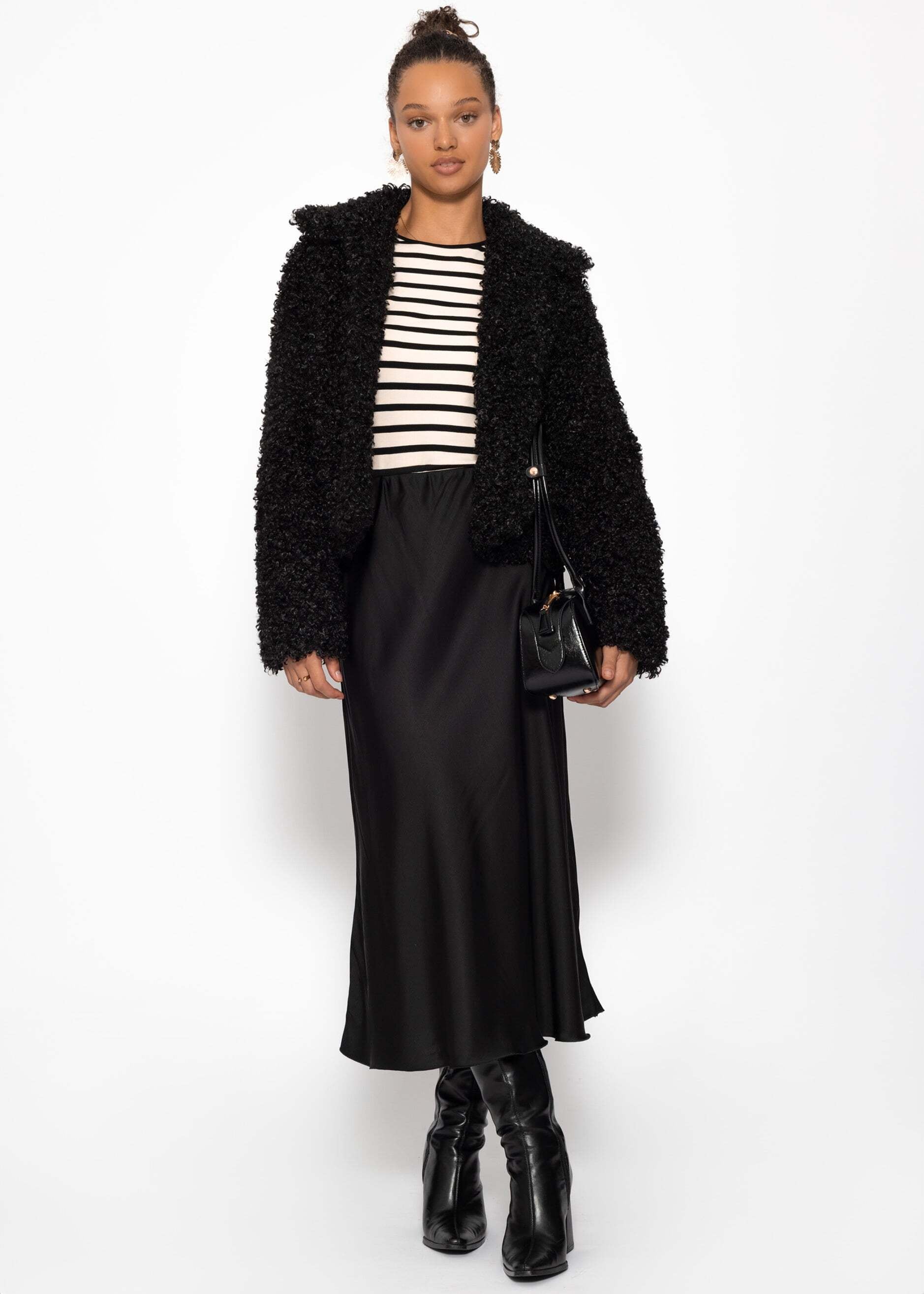 SASSYCLASSY Satinrock »Satinrock« Satin Rock in A Linie in Midi Länge mit elastischem Bund Schwarz