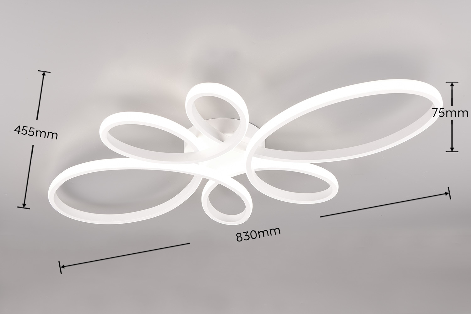 TRIO Leuchten LED Deckenleuchte »FLY, Deckenlampe LED 32W 3900 Lumen kaltweiß 4000K 3-Stufen dimmbar« LED-Board 1 Stk. Kaltweiß Maße 83x45 cm, LED Band Schleife Deckenlampe Schlafzimmer Wohnzimmer