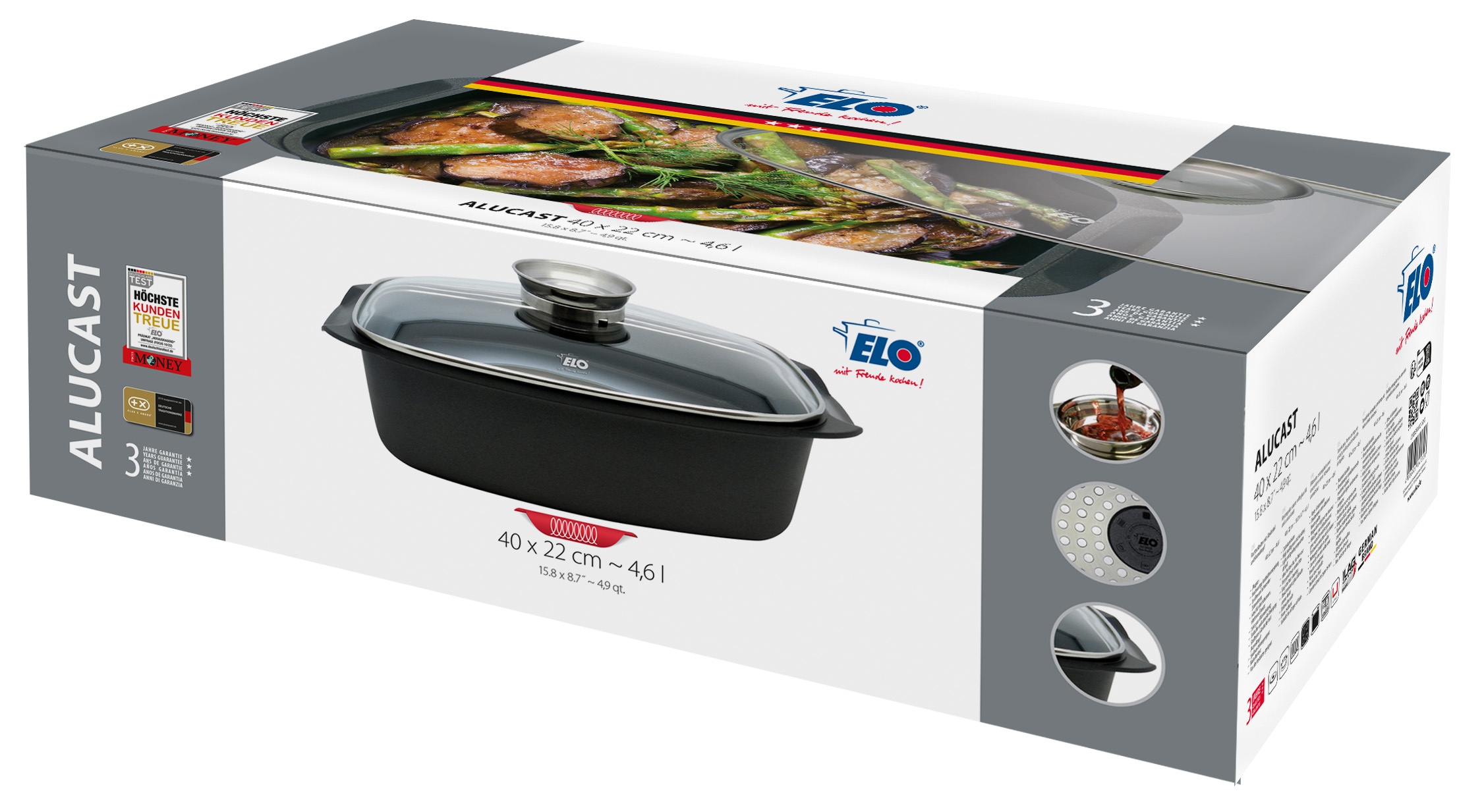 Elo Bräter »Alucast«, Aluminiumguss, (1 tlg., 1 Bräter mit Glasdeckel), Aromaknopf, Induktion