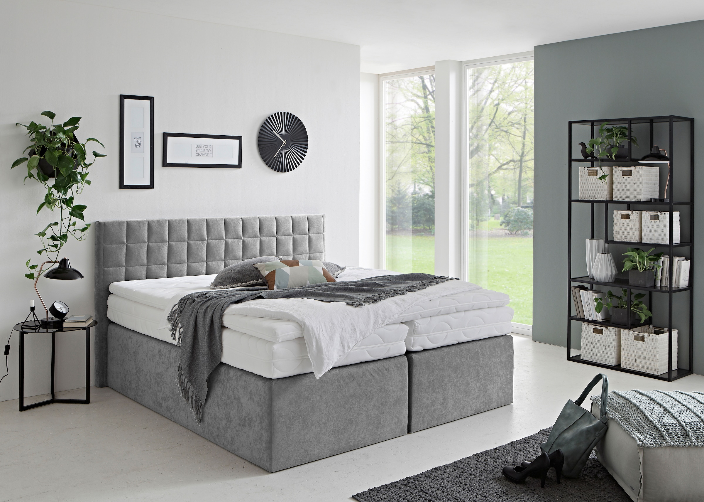 Westfalia Schlafkomfort Boxspringbett »Dublin, wahlweise mit Topper in verschiedenen Härtegraden erhältlich« mit schöner Kopfteilversteppung, Größe...