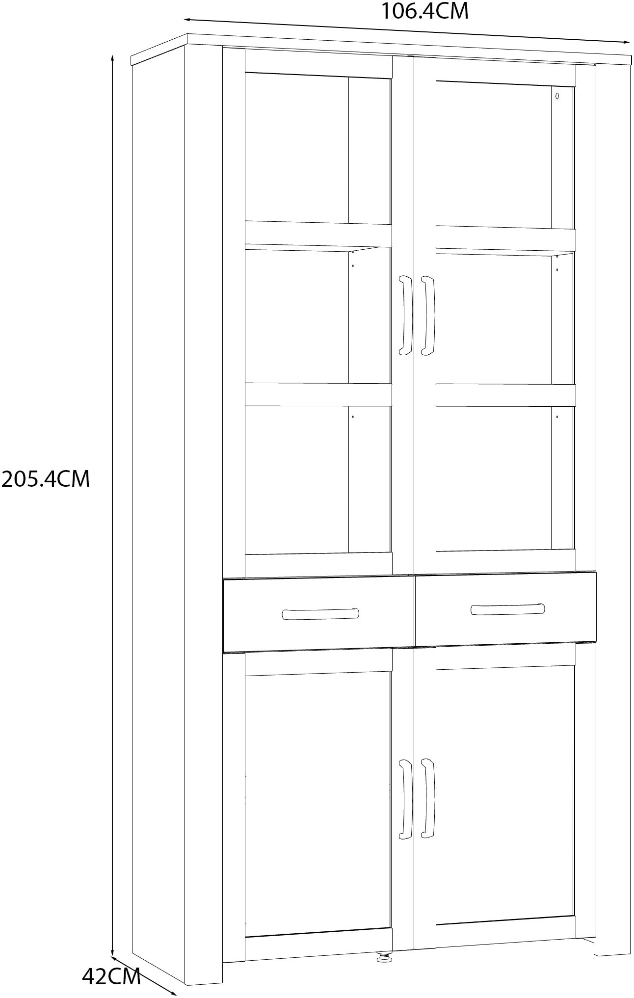 FORTE Highboard »Bohol, Vitrine mit Glastüre, viel Stauraum« B/H/T 106,4/205,4/42 cm Beleuchtung optional bestellbar