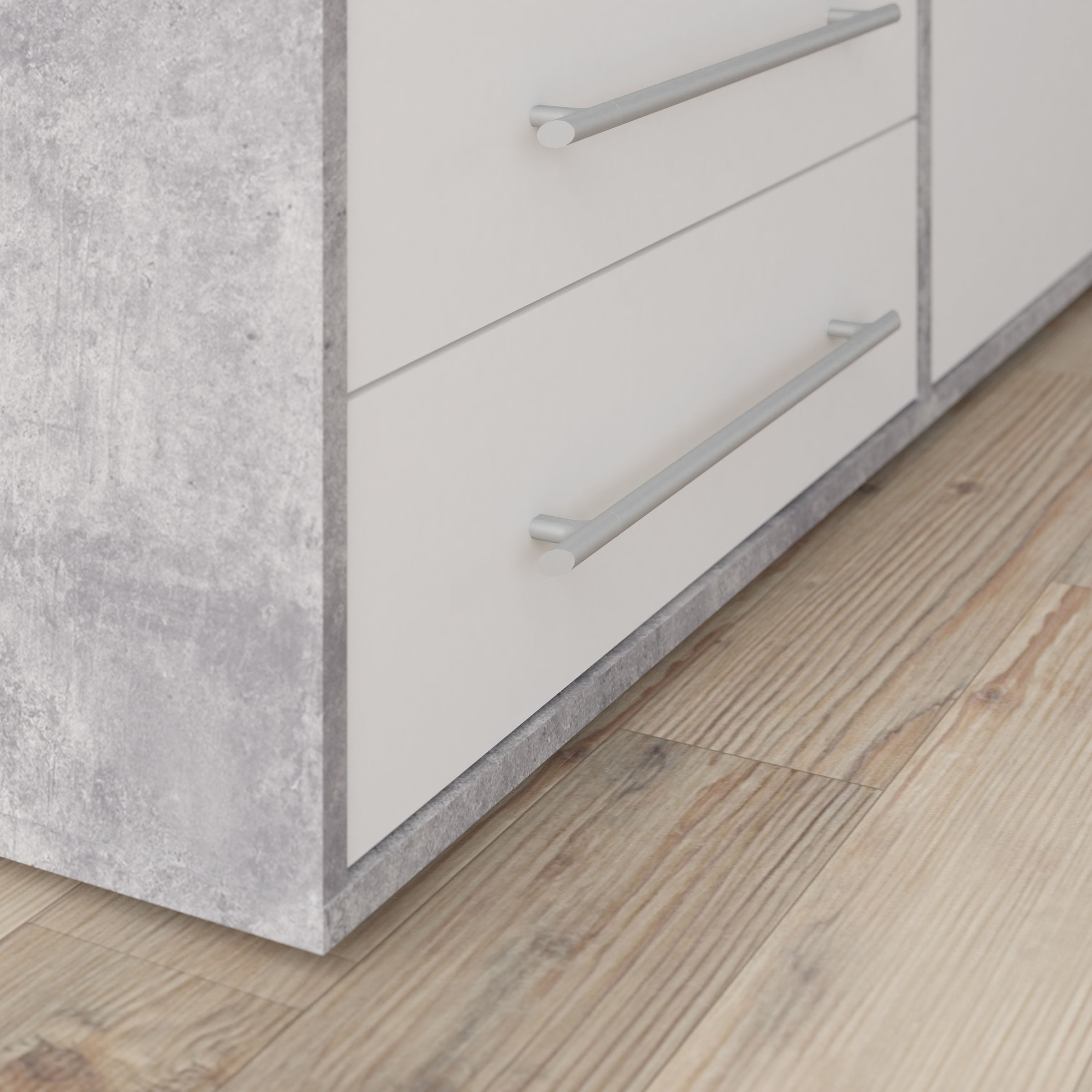 FORTE Drehtürenschrank »Kleiderschrank,zeitloses Design, 4 türig« viel Stauraum, Schubladen, Stangengriffe, Made in Europe
