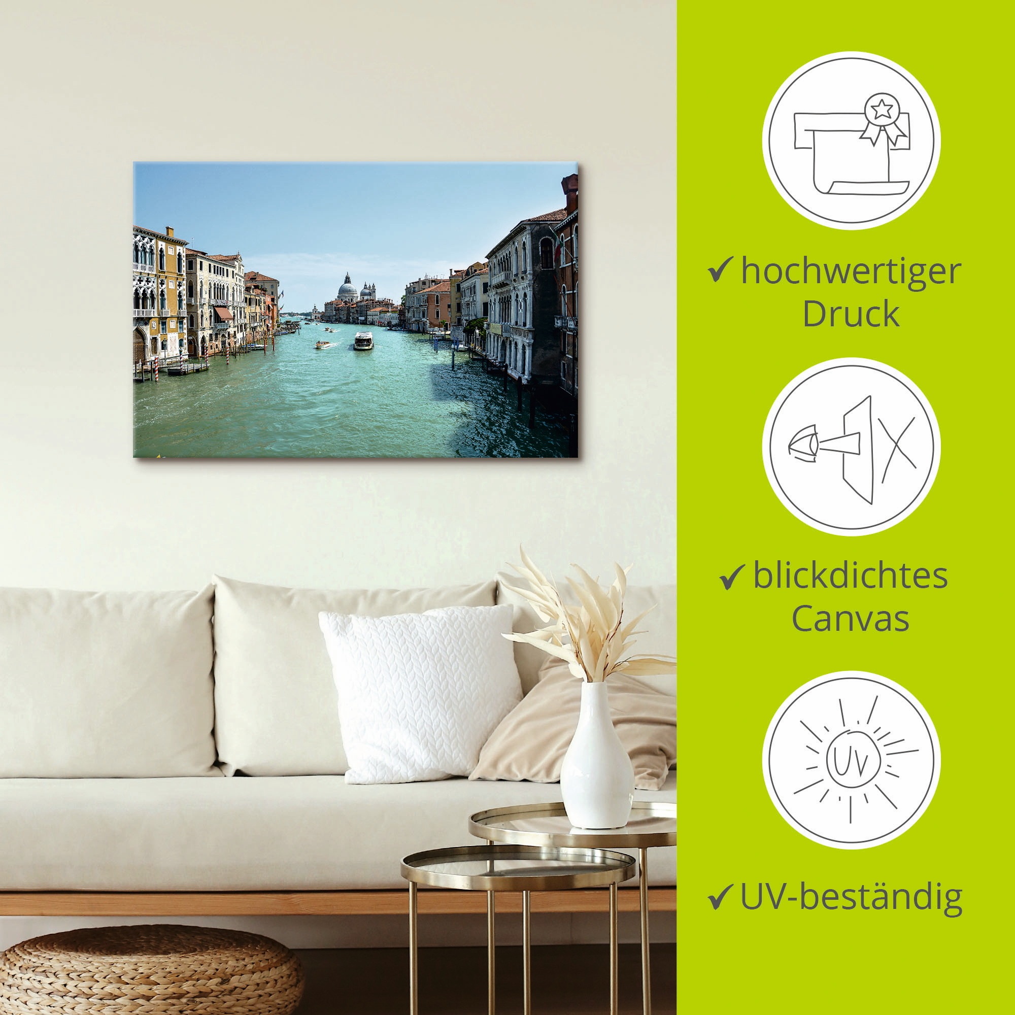 Artland Leinwandbild »Canale Grande Venedig bei Sonnenschein«, Italien, (1 St.), auf Keilrahmen gespannt