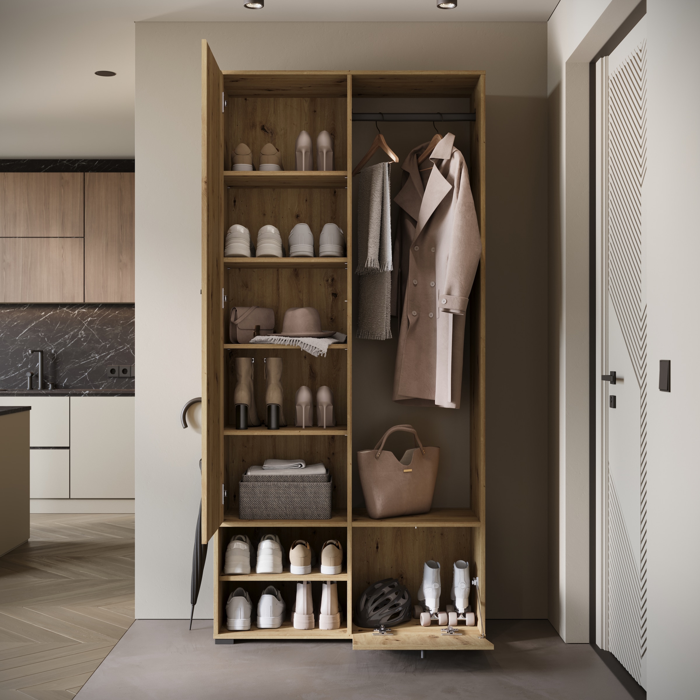 INOSIGN Garderobenschrank »DINO Kompaktgarderobe, Garderoben-Set DINO«, Mit Spiegel und Kleiderstange, 90 cm breit, Türanschlag wechselbar