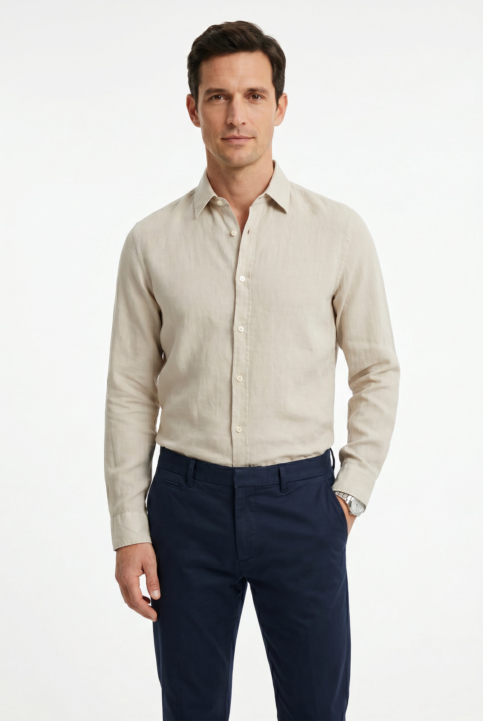 BOSS ORANGE Leinenhemd »Relegant 6 M« Kentkragen, reines Leinen, Regular Fit