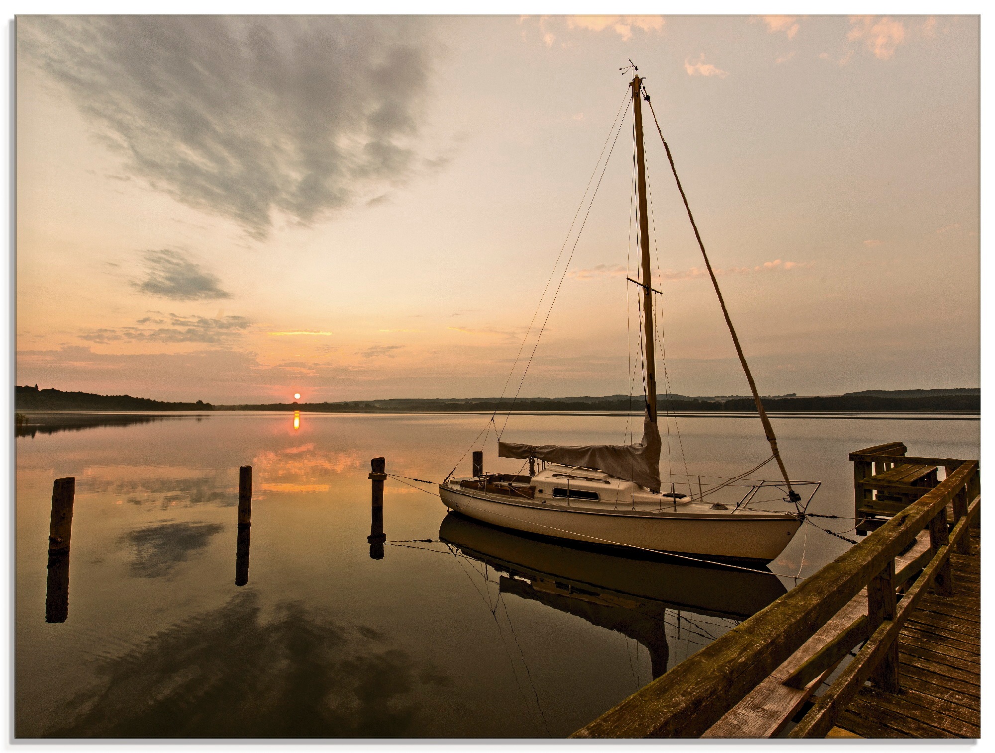 Artland Glasbild »Sonnenaufgang über dem Ratzeburger See«, Boote & Schiffe, (1 St.)
